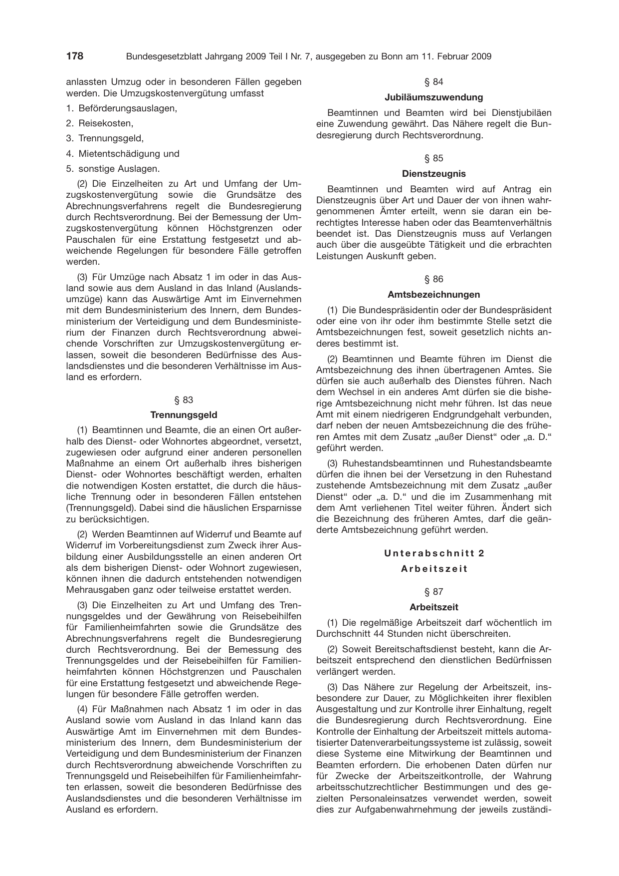 BGBl. 2009, Seite 178 — Originalseite als Abbildung