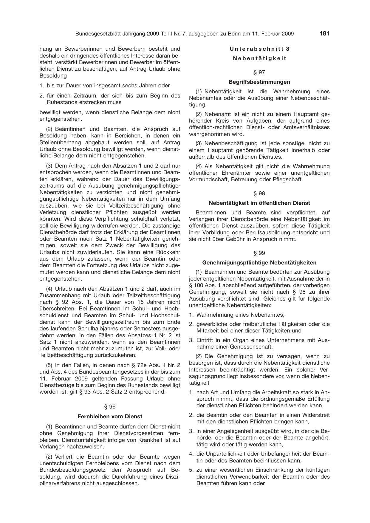 BGBl. 2009, Seite 181 — Originalseite als Abbildung