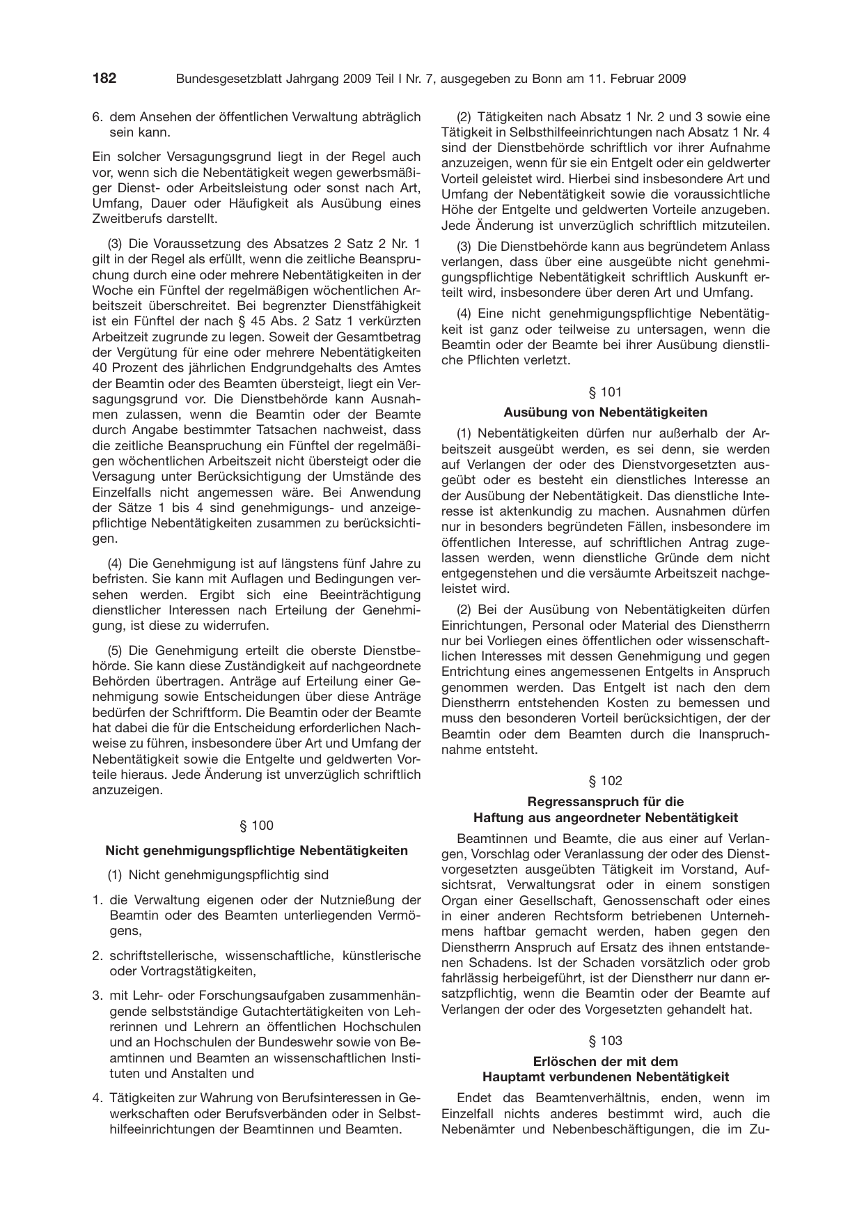 BGBl. 2009, Seite 182 — Originalseite als Abbildung