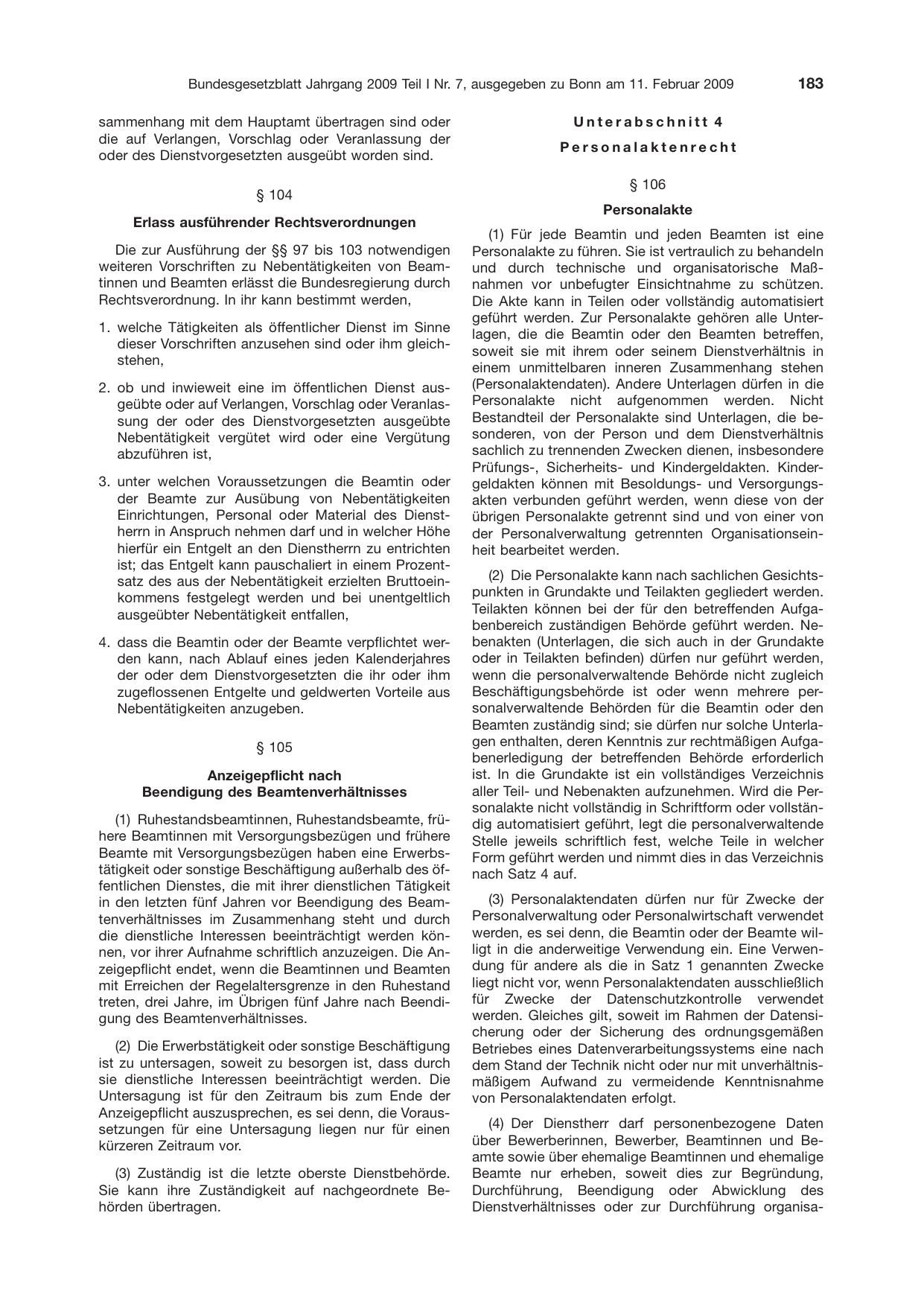 BGBl. 2009, Seite 183 — Originalseite als Abbildung