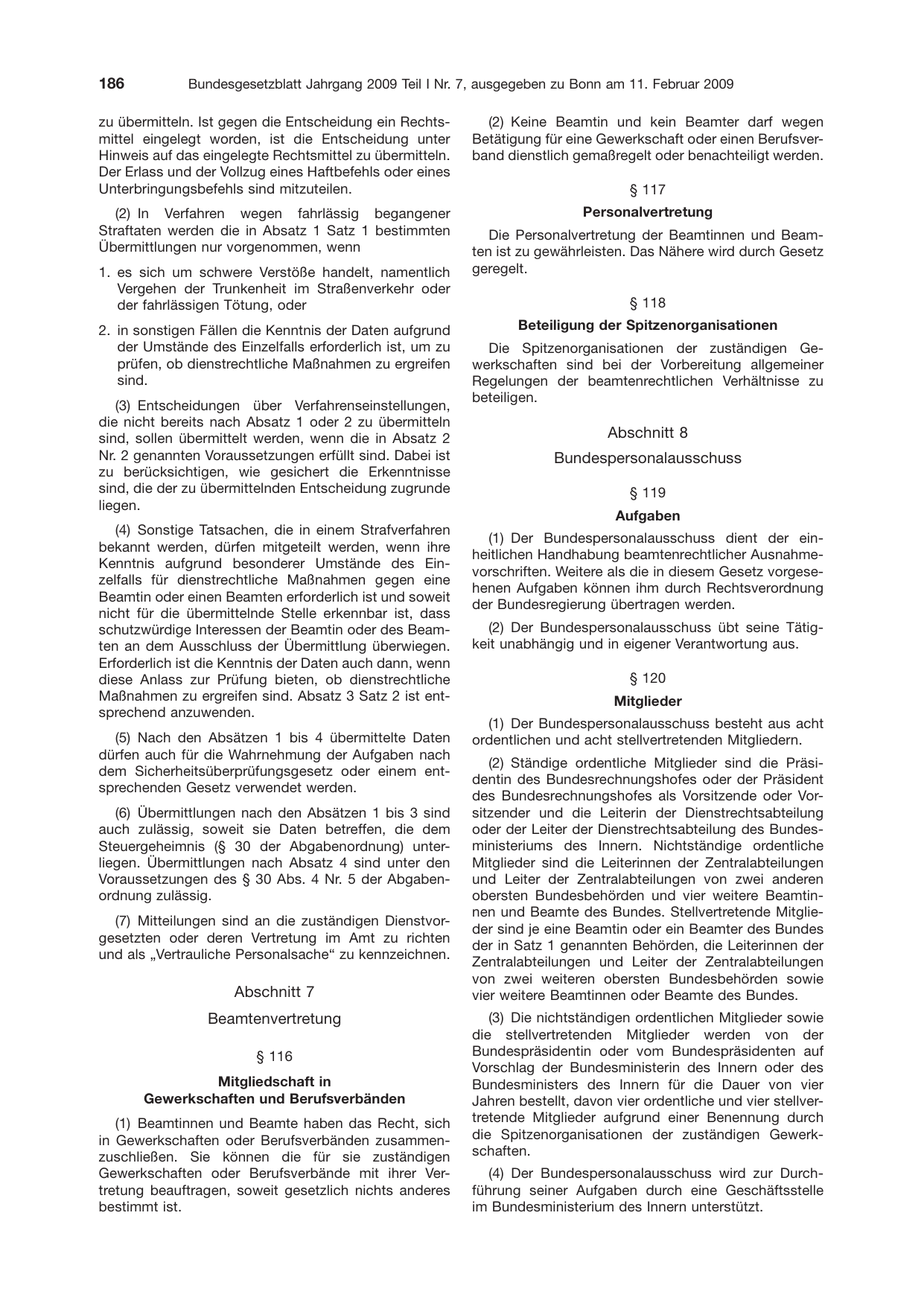 BGBl. 2009, Seite 186 — Originalseite als Abbildung