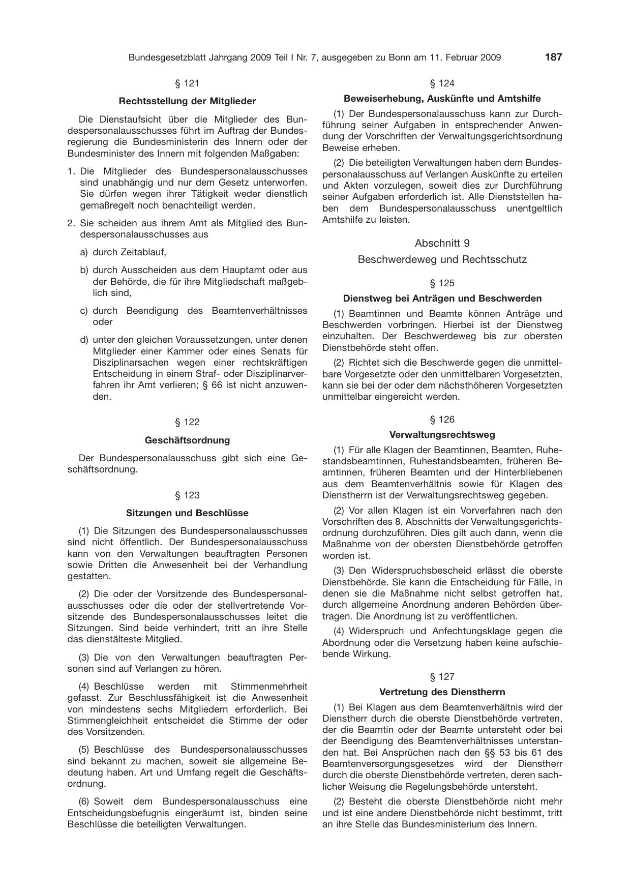 BGBl. 2009, Seite 187 — Originalseite als Abbildung