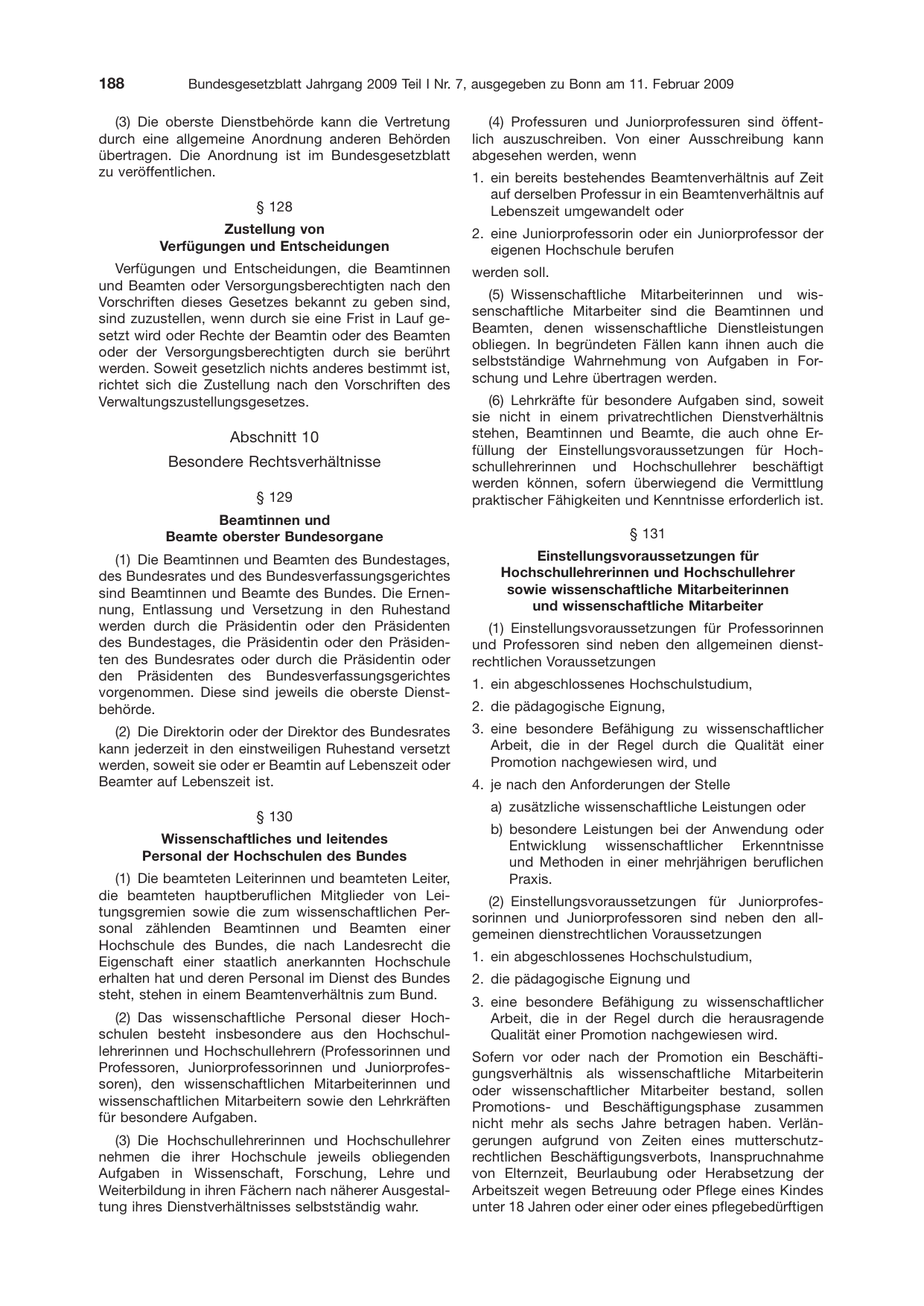 BGBl. 2009, Seite 188 — Originalseite als Abbildung