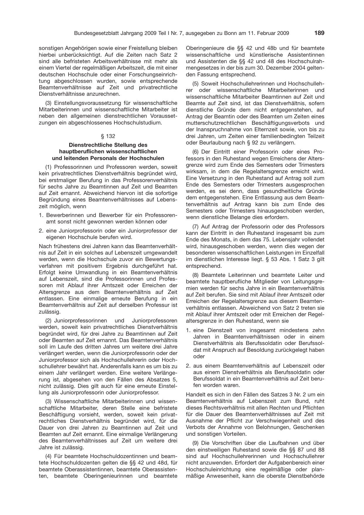 BGBl. 2009, Seite 189 — Originalseite als Abbildung