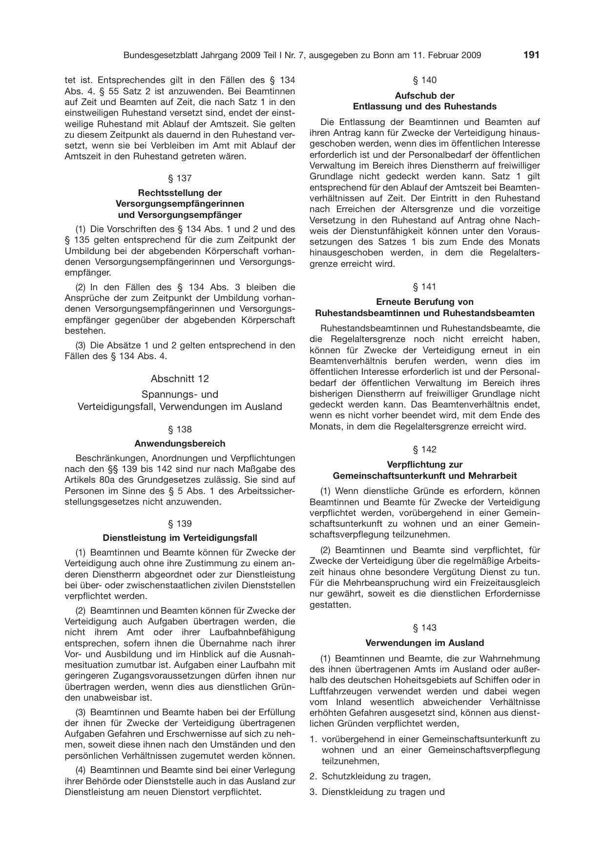 BGBl. 2009, Seite 191 — Originalseite als Abbildung
