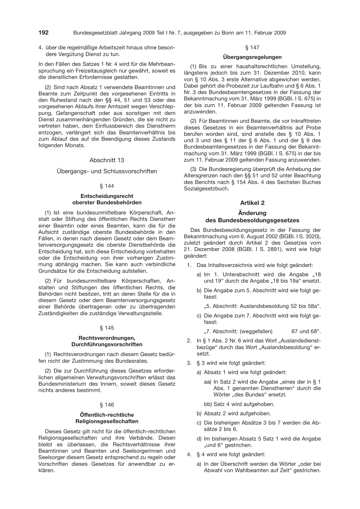 BGBl. 2009, Seite 192 — Originalseite als Abbildung