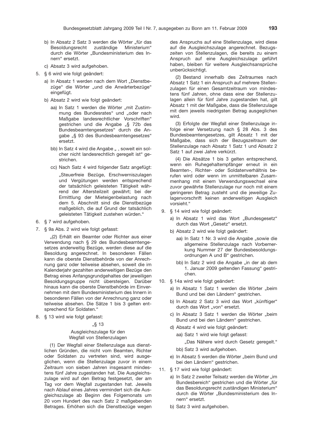 BGBl. 2009, Seite 193 — Originalseite als Abbildung