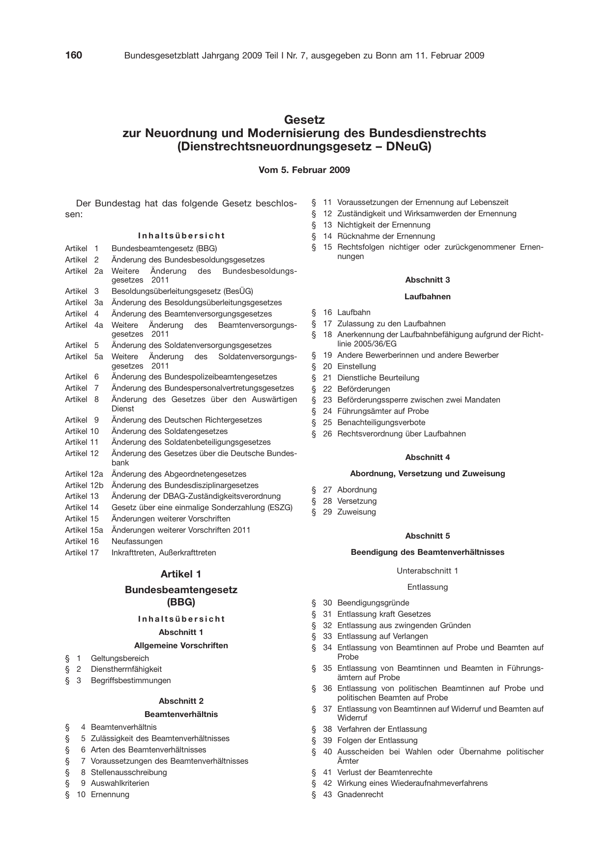 BGBl. 2009, Seite 160 — Originalseite als Abbildung