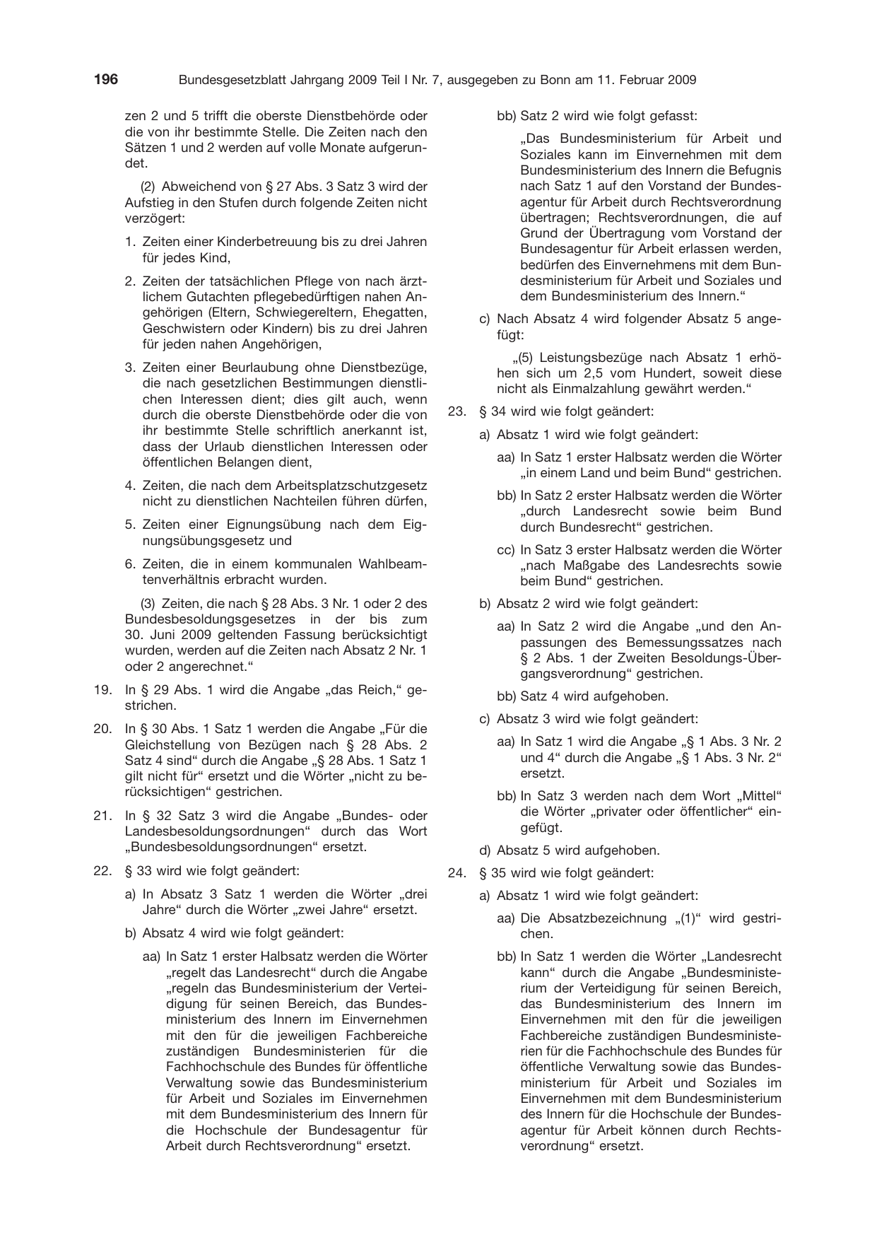 BGBl. 2009, Seite 196 — Originalseite als Abbildung