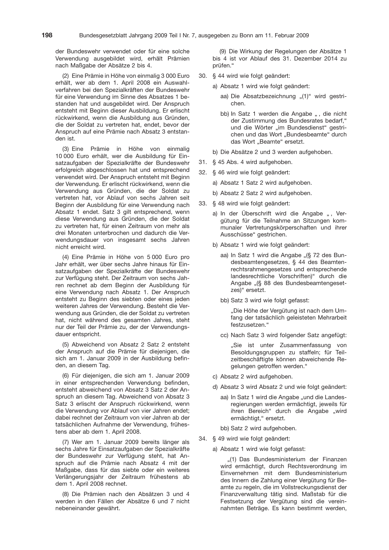 BGBl. 2009, Seite 198 — Originalseite als Abbildung