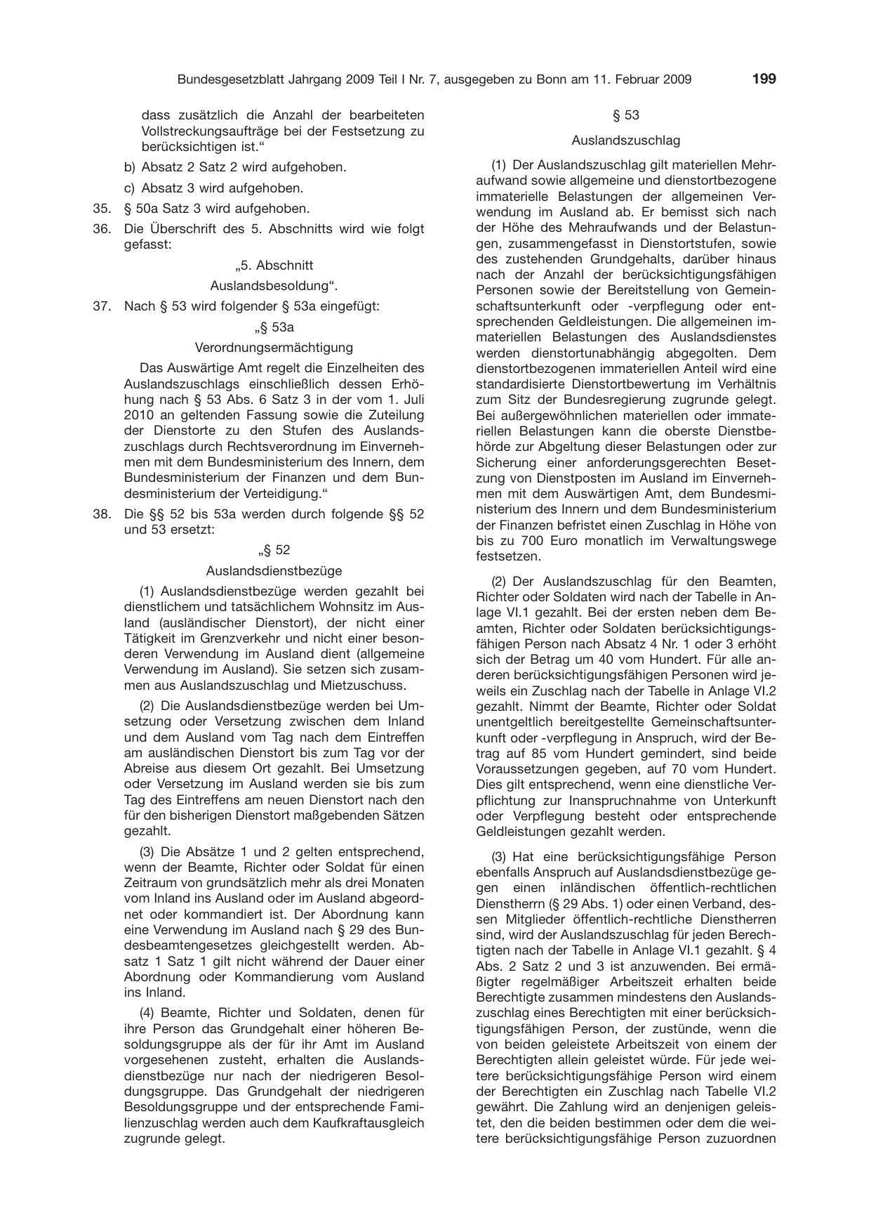 BGBl. 2009, Seite 199 — Originalseite als Abbildung