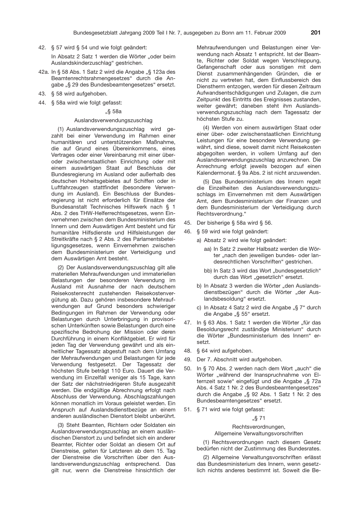 BGBl. 2009, Seite 201 — Originalseite als Abbildung