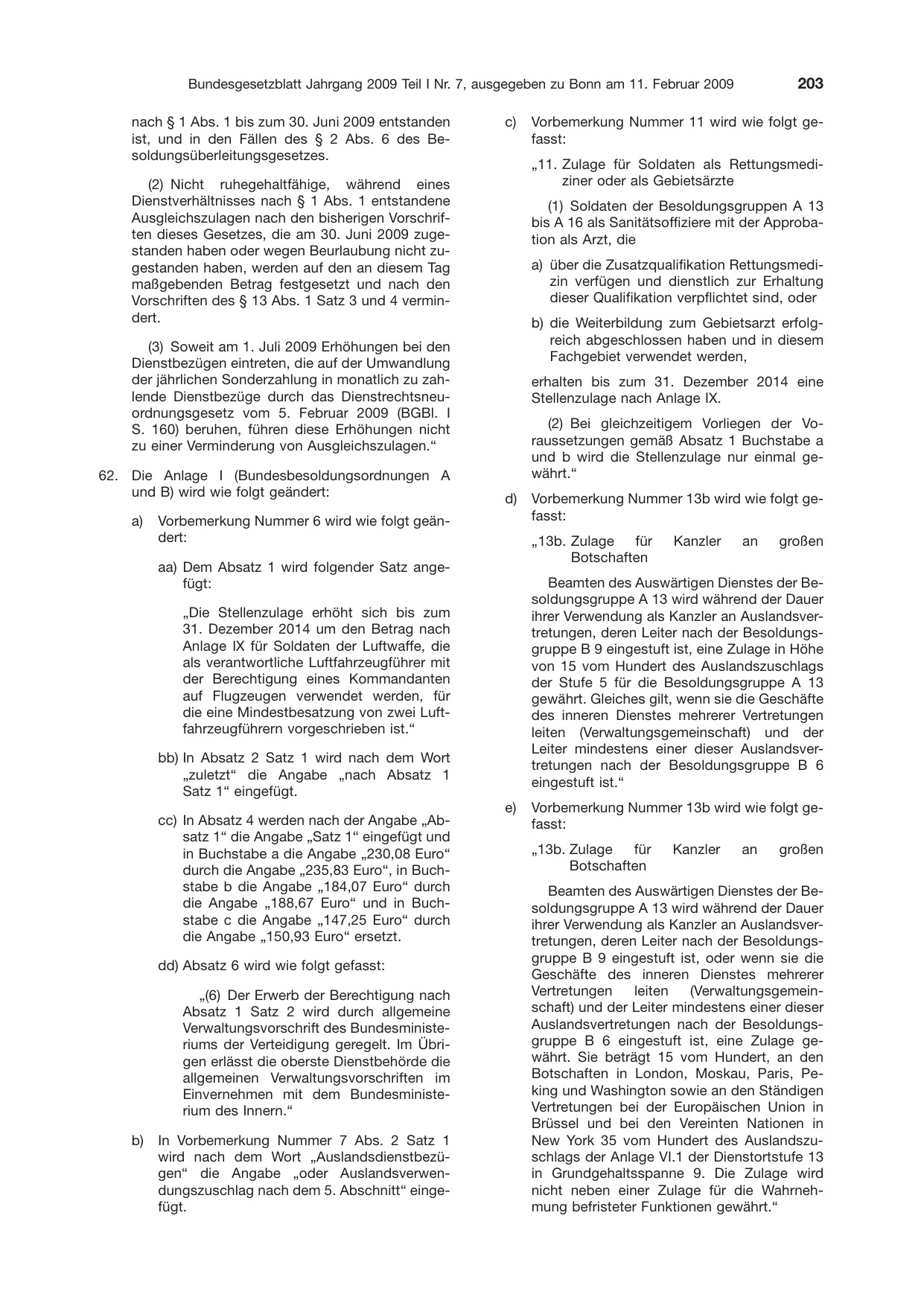 BGBl. 2009, Seite 203 — Originalseite als Abbildung
