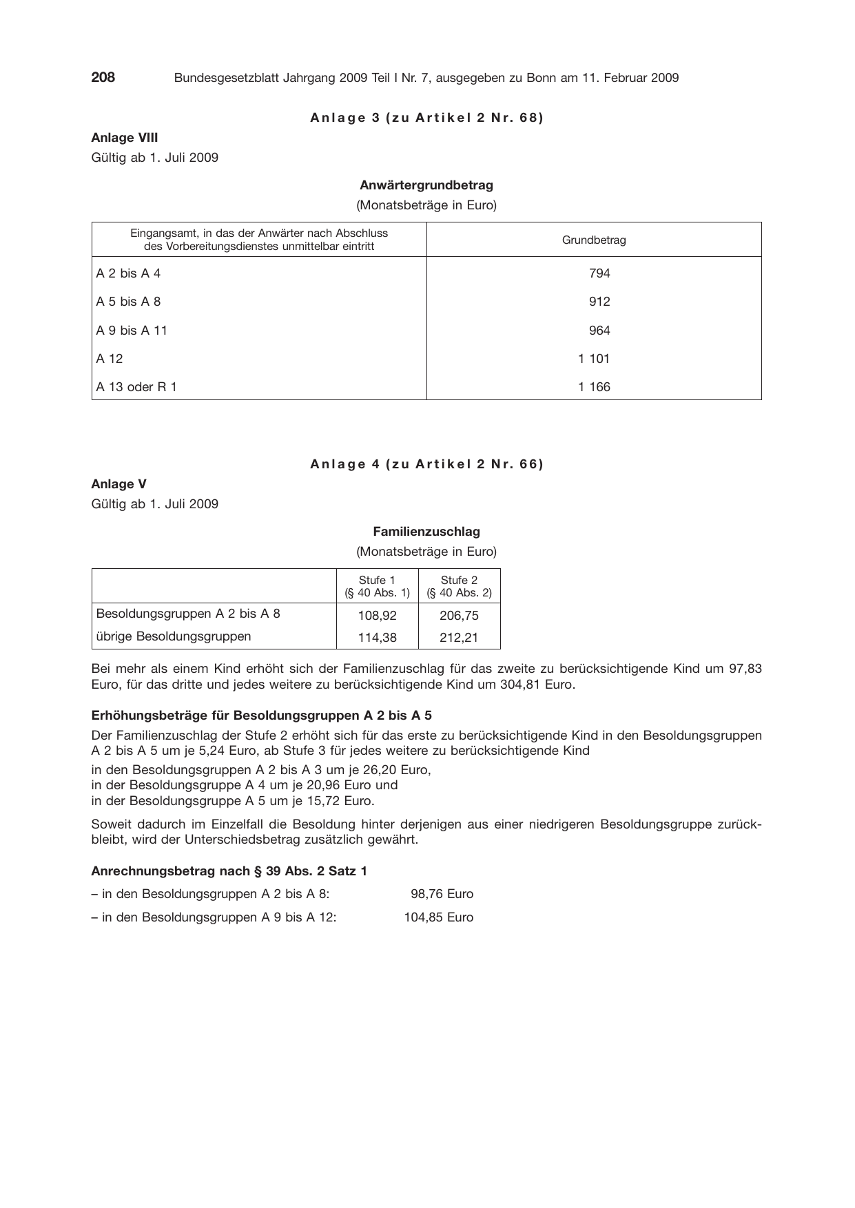 BGBl. 2009, Seite 208 — Originalseite als Abbildung