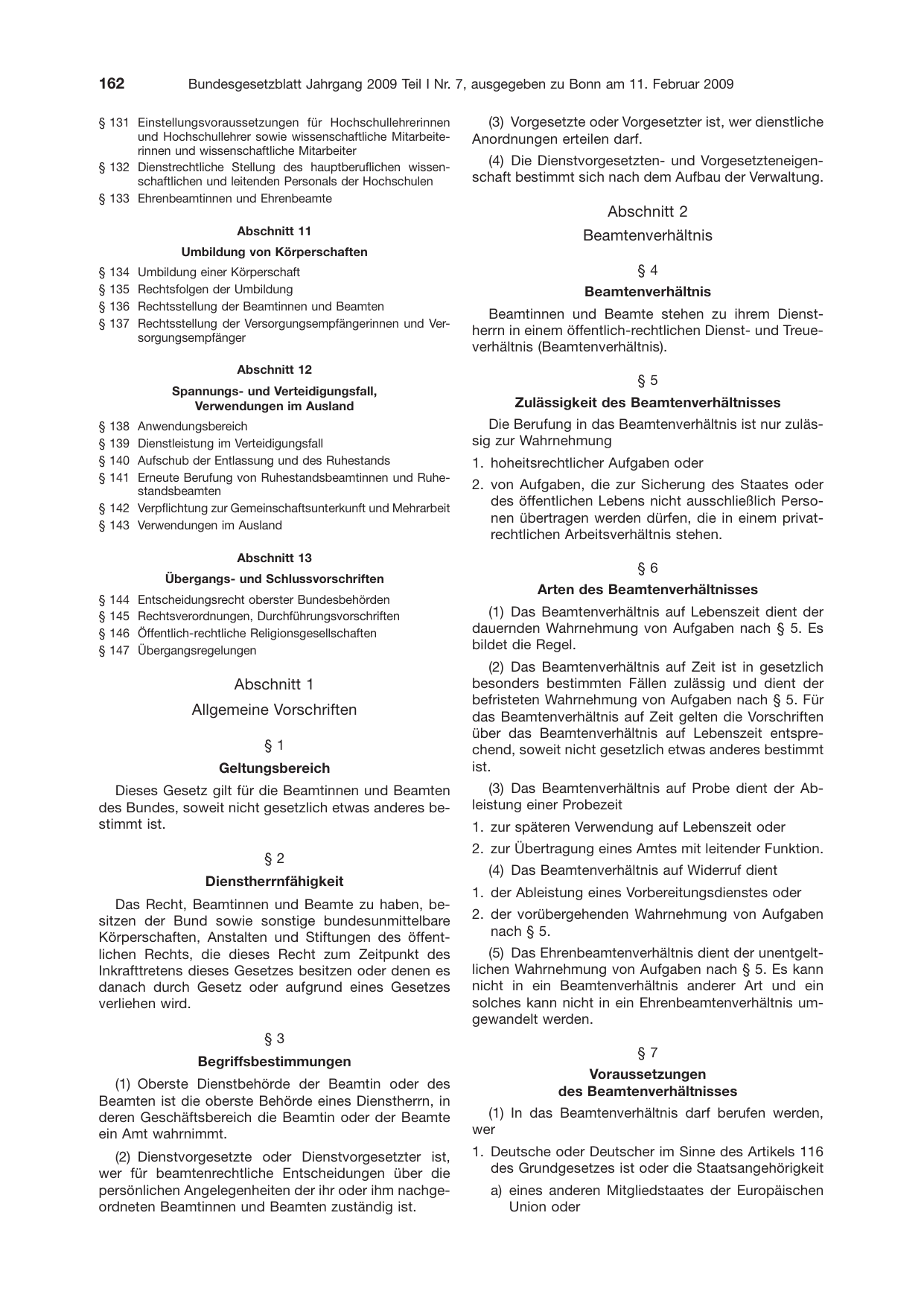 BGBl. 2009, Seite 162 — Originalseite als Abbildung