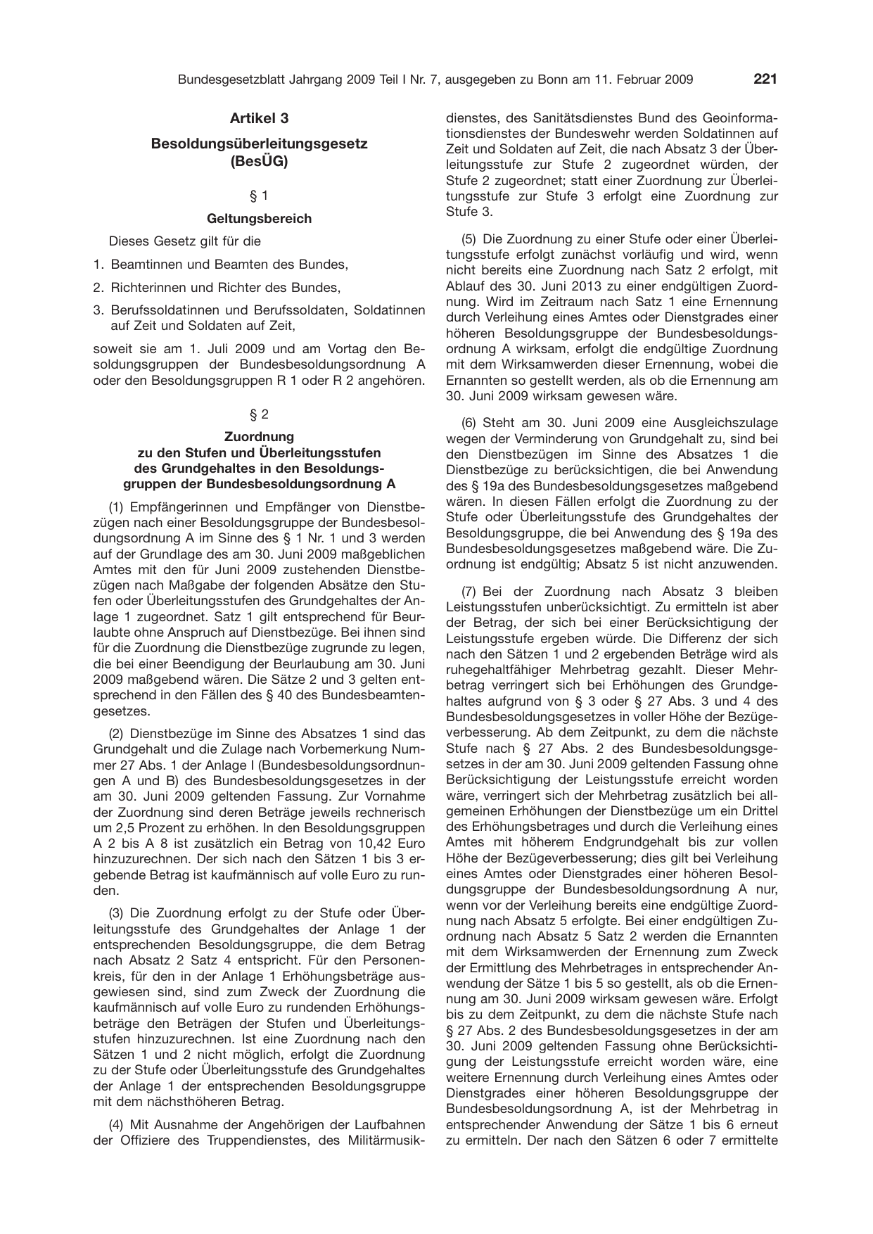 BGBl. 2009, Seite 221 — Originalseite als Abbildung
