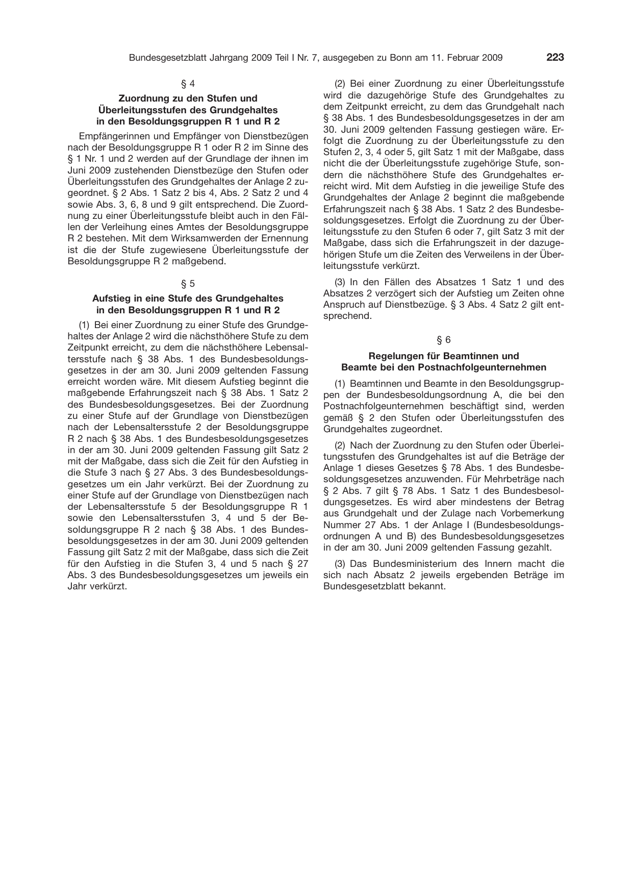 BGBl. 2009, Seite 223 — Originalseite als Abbildung