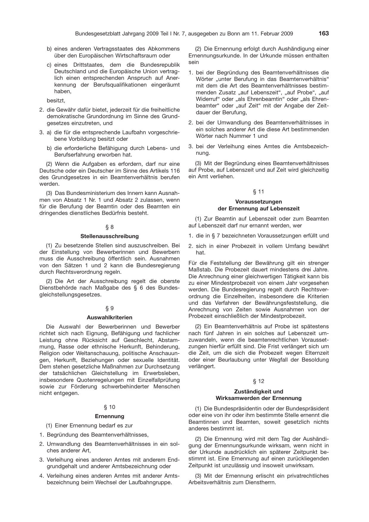 BGBl. 2009, Seite 163 — Originalseite als Abbildung