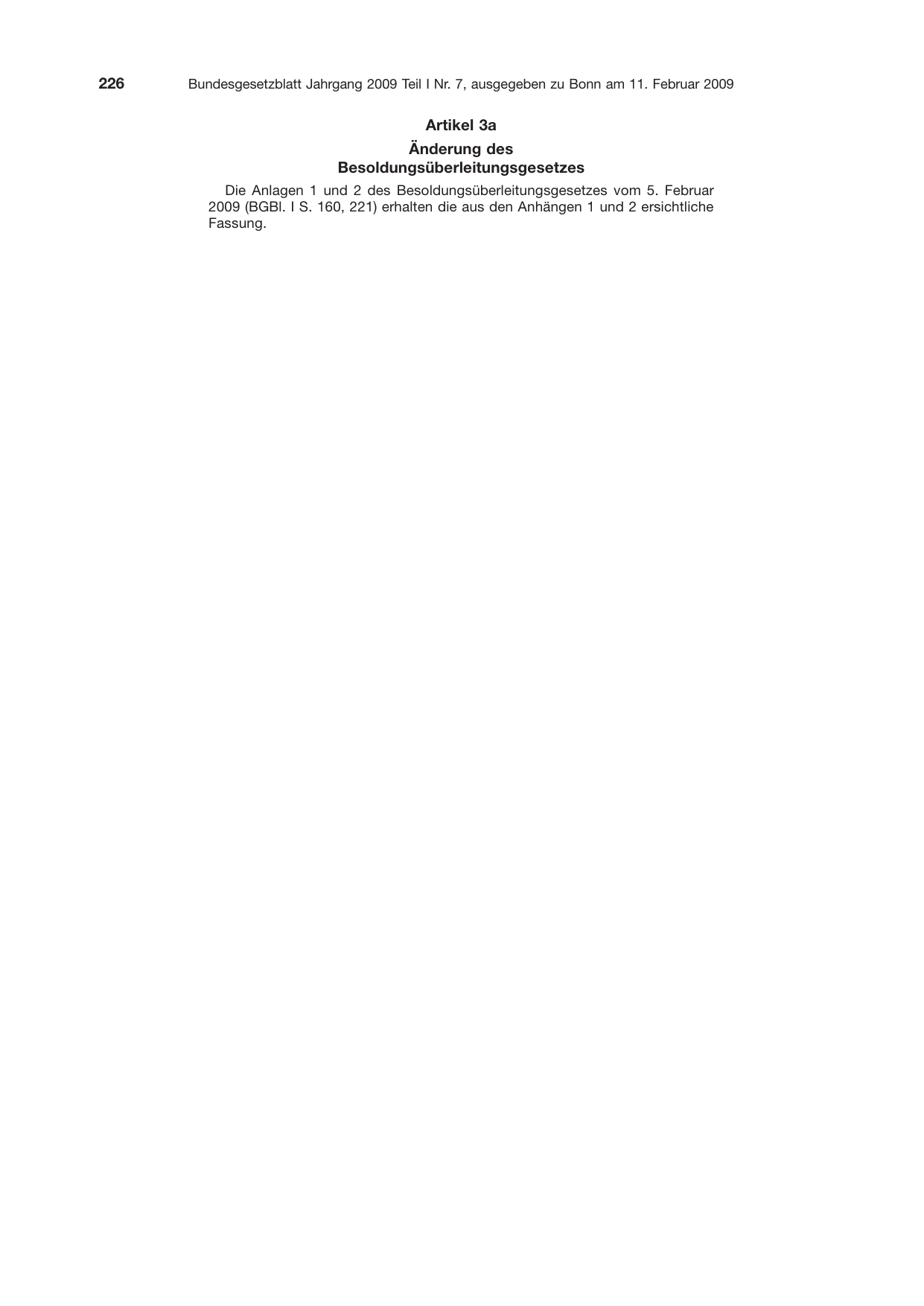 BGBl. 2009, Seite 226 — Originalseite als Abbildung