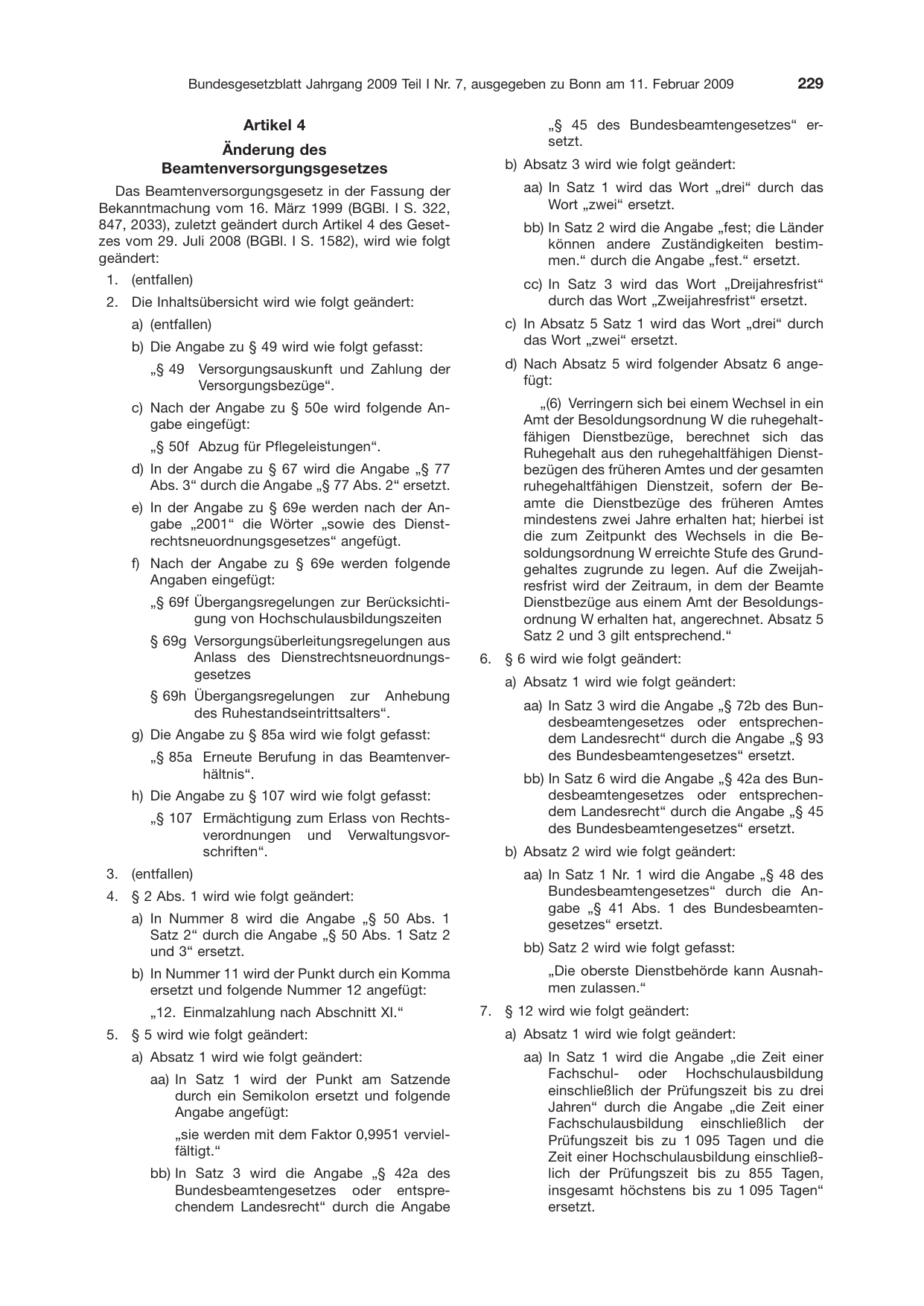 BGBl. 2009, Seite 229 — Originalseite als Abbildung
