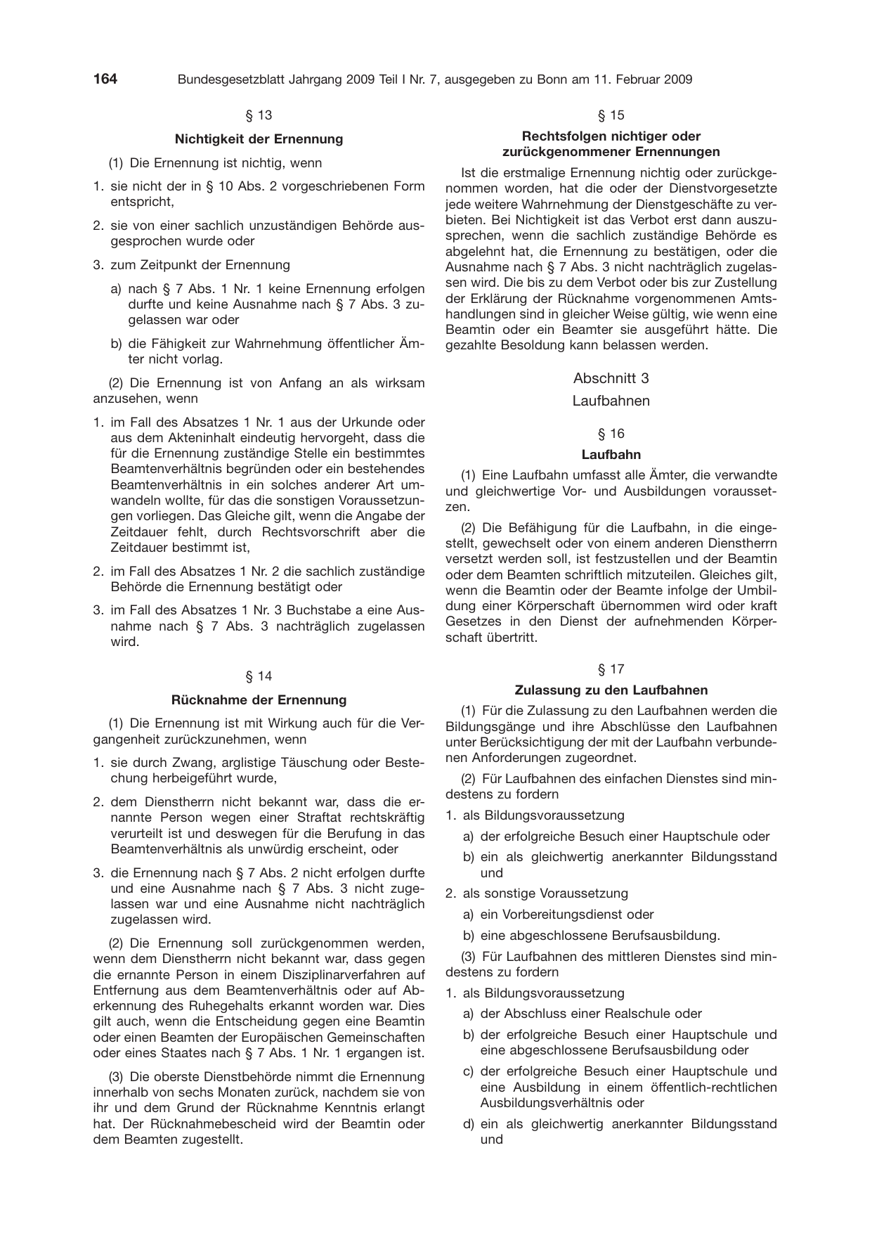 BGBl. 2009, Seite 164 — Originalseite als Abbildung