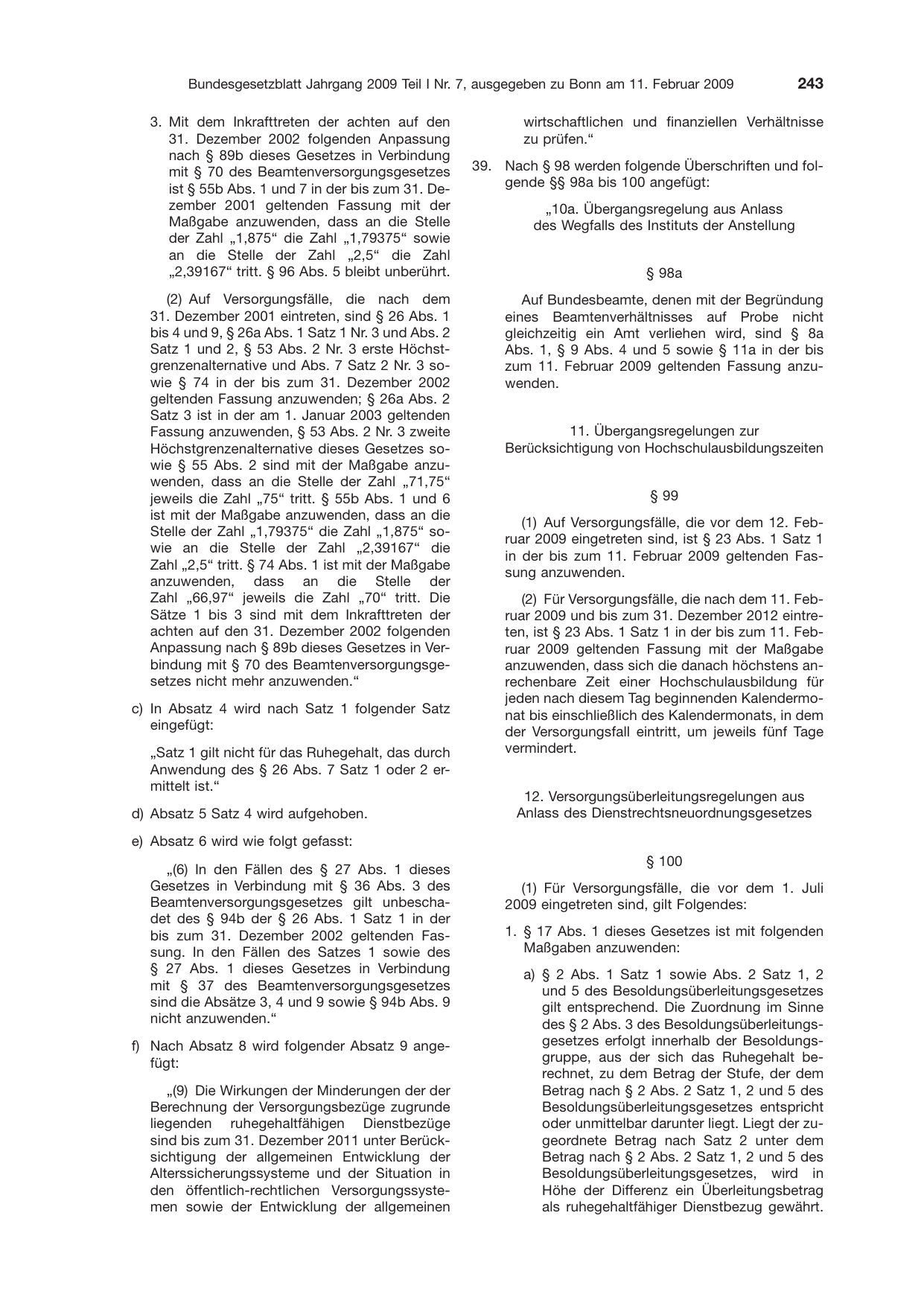 BGBl. 2009, Seite 243 — Originalseite als Abbildung