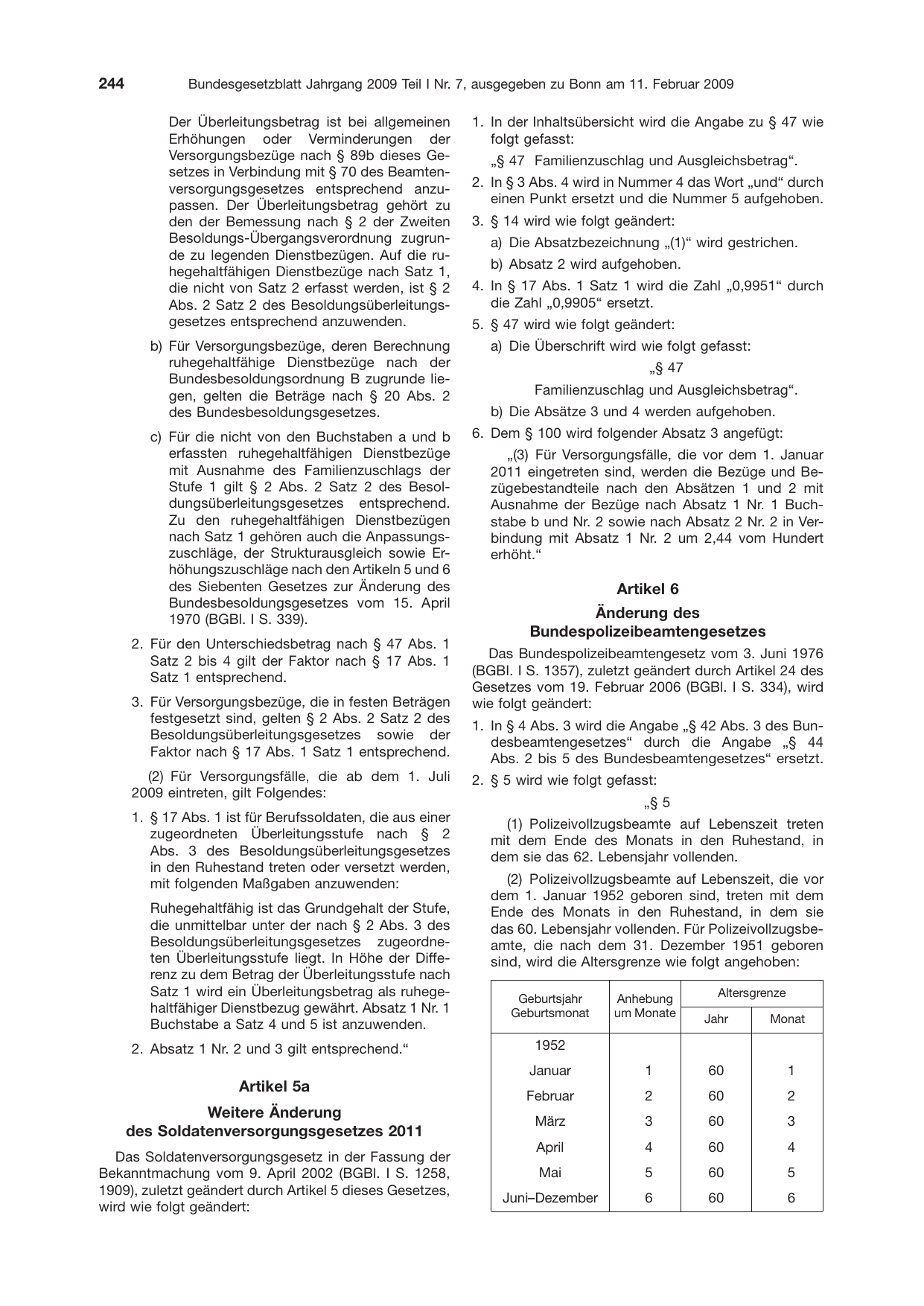 BGBl. 2009, Seite 244 — Originalseite als Abbildung