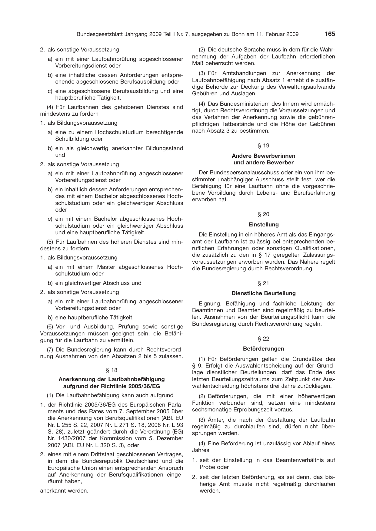 BGBl. 2009, Seite 165 — Originalseite als Abbildung