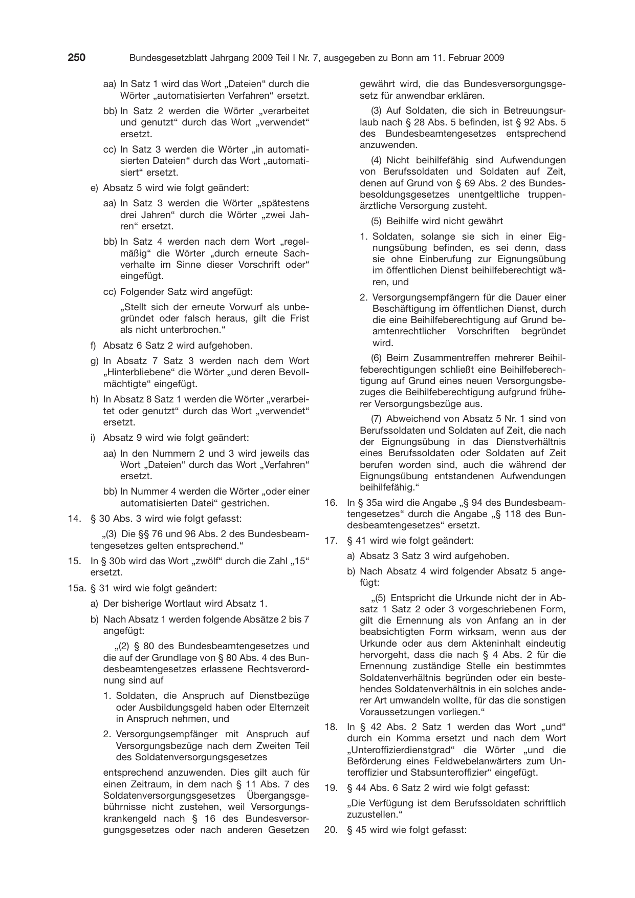 BGBl. 2009, Seite 250 — Originalseite als Abbildung
