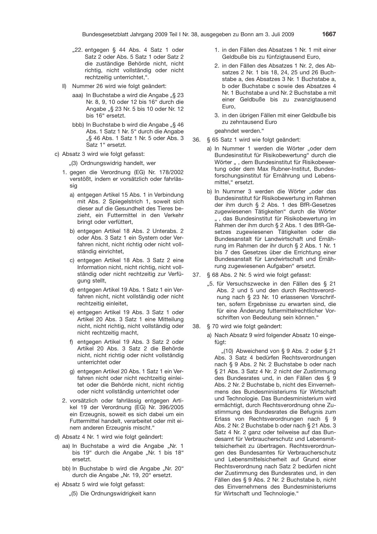 BGBl. 2009, Seite 1667 — Originalseite als Abbildung
