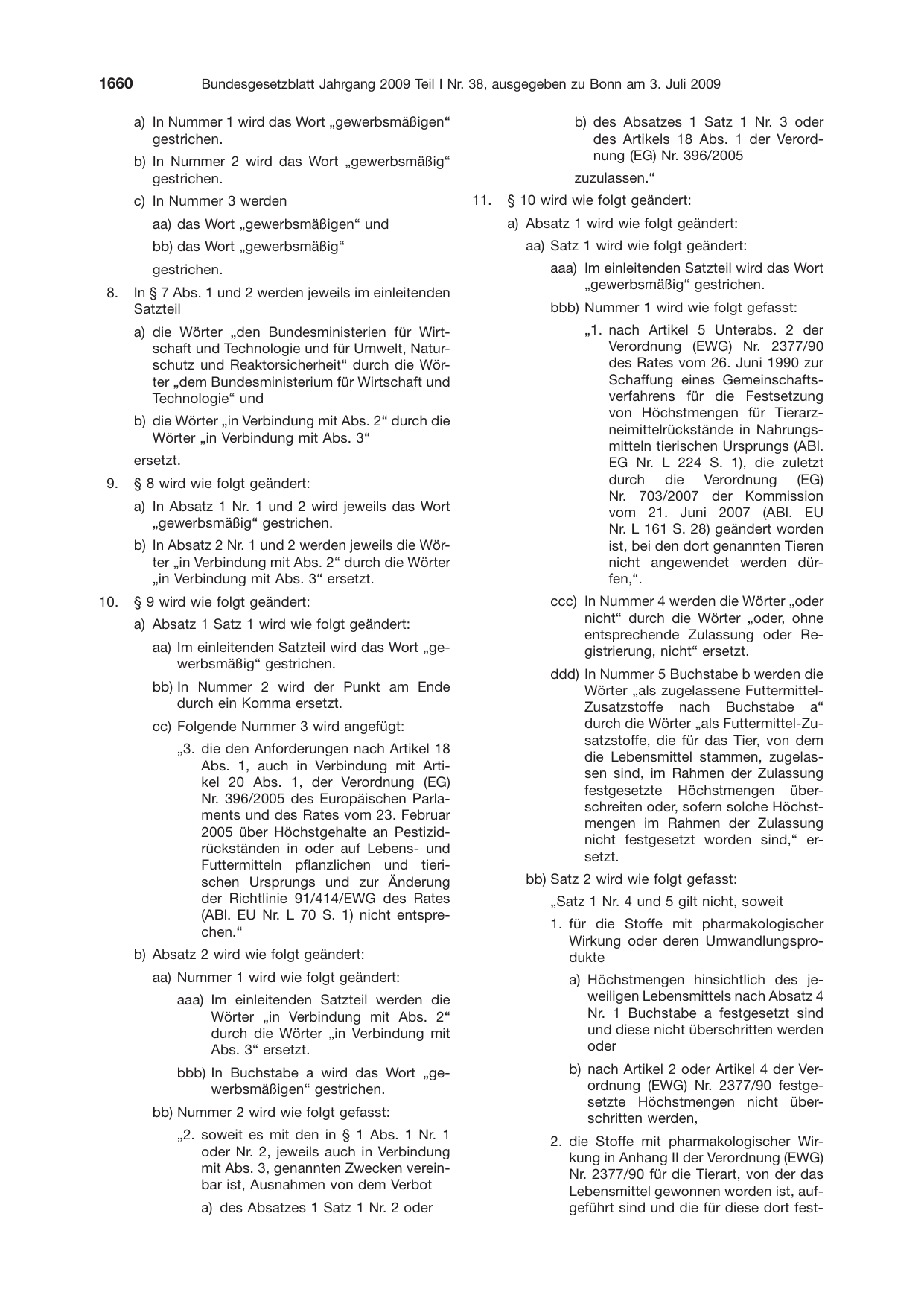 BGBl. 2009, Seite 1660 — Originalseite als Abbildung