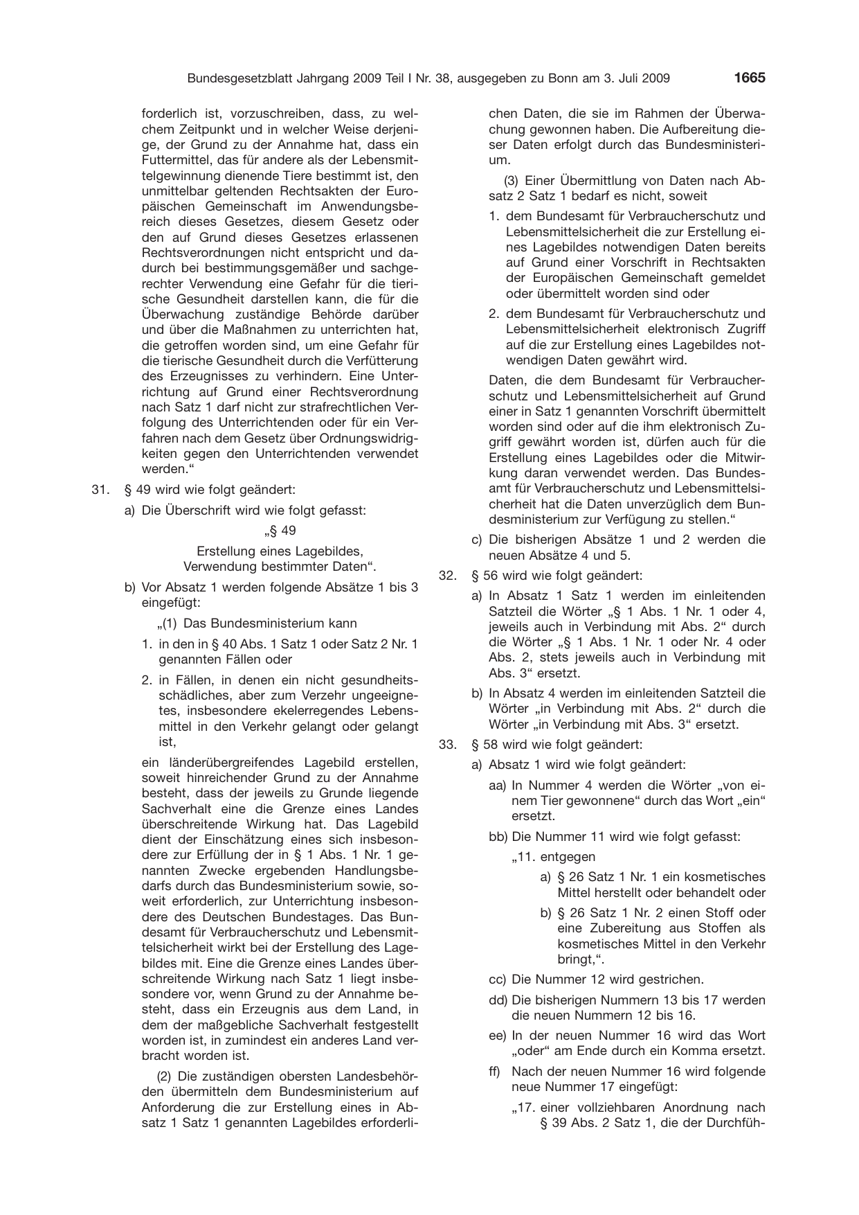 BGBl. 2009, Seite 1665 — Originalseite als Abbildung