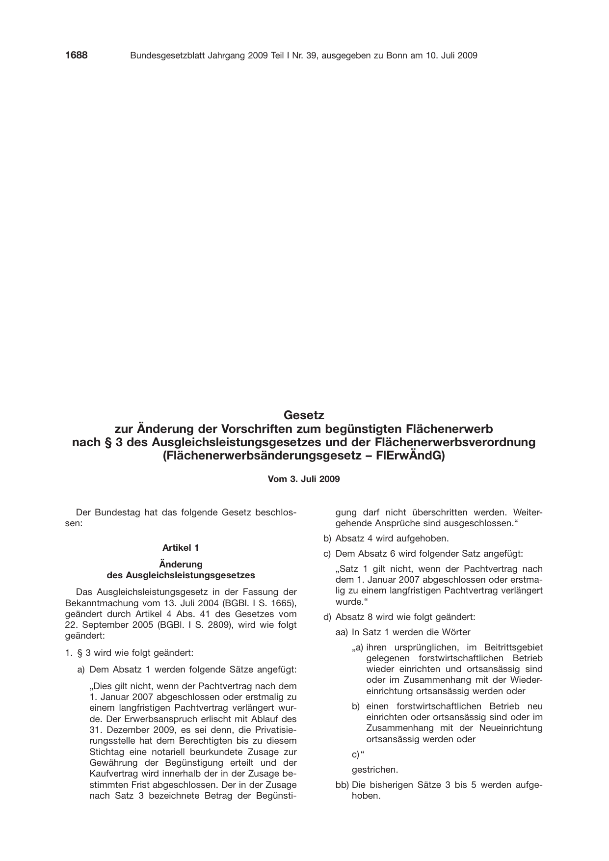 BGBl. 2009, Seite 1688 — Originalseite als Abbildung