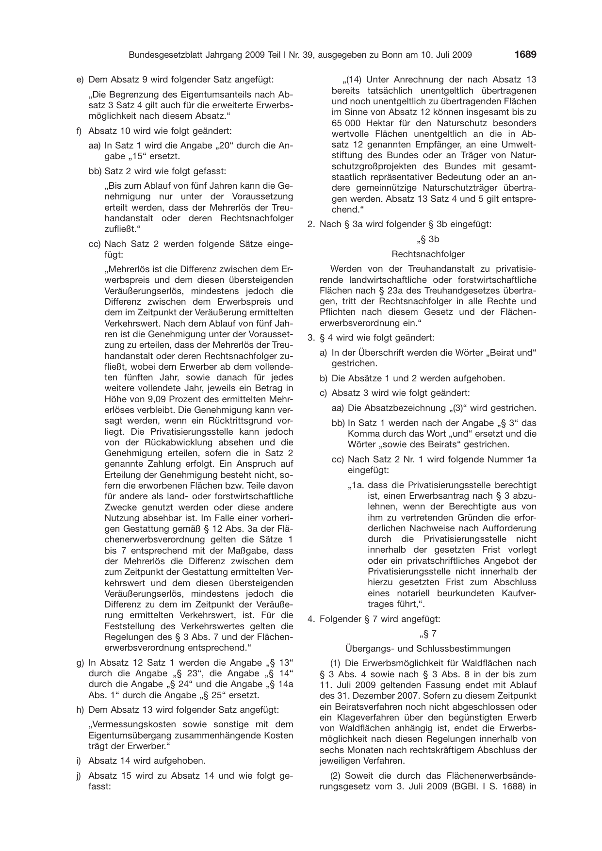 BGBl. 2009, Seite 1689 — Originalseite als Abbildung