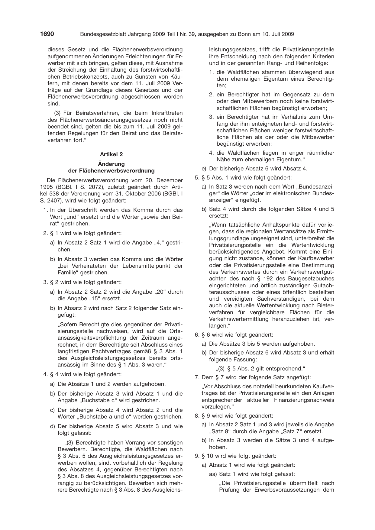 BGBl. 2009, Seite 1690 — Originalseite als Abbildung
