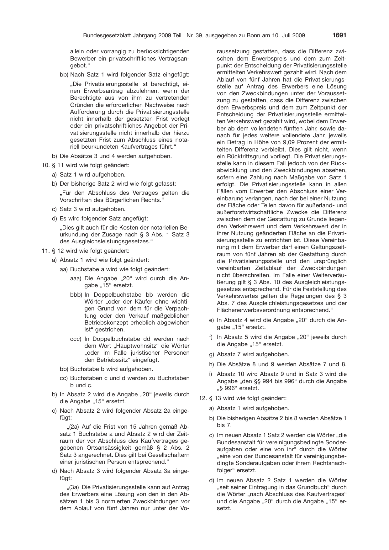 BGBl. 2009, Seite 1691 — Originalseite als Abbildung