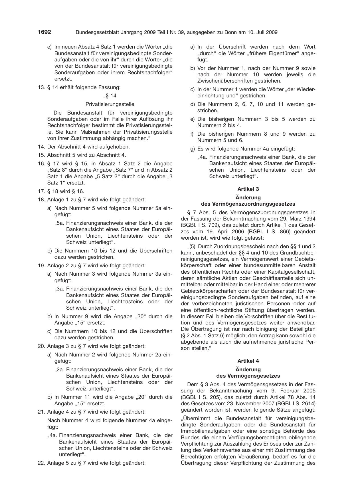 BGBl. 2009, Seite 1692 — Originalseite als Abbildung
