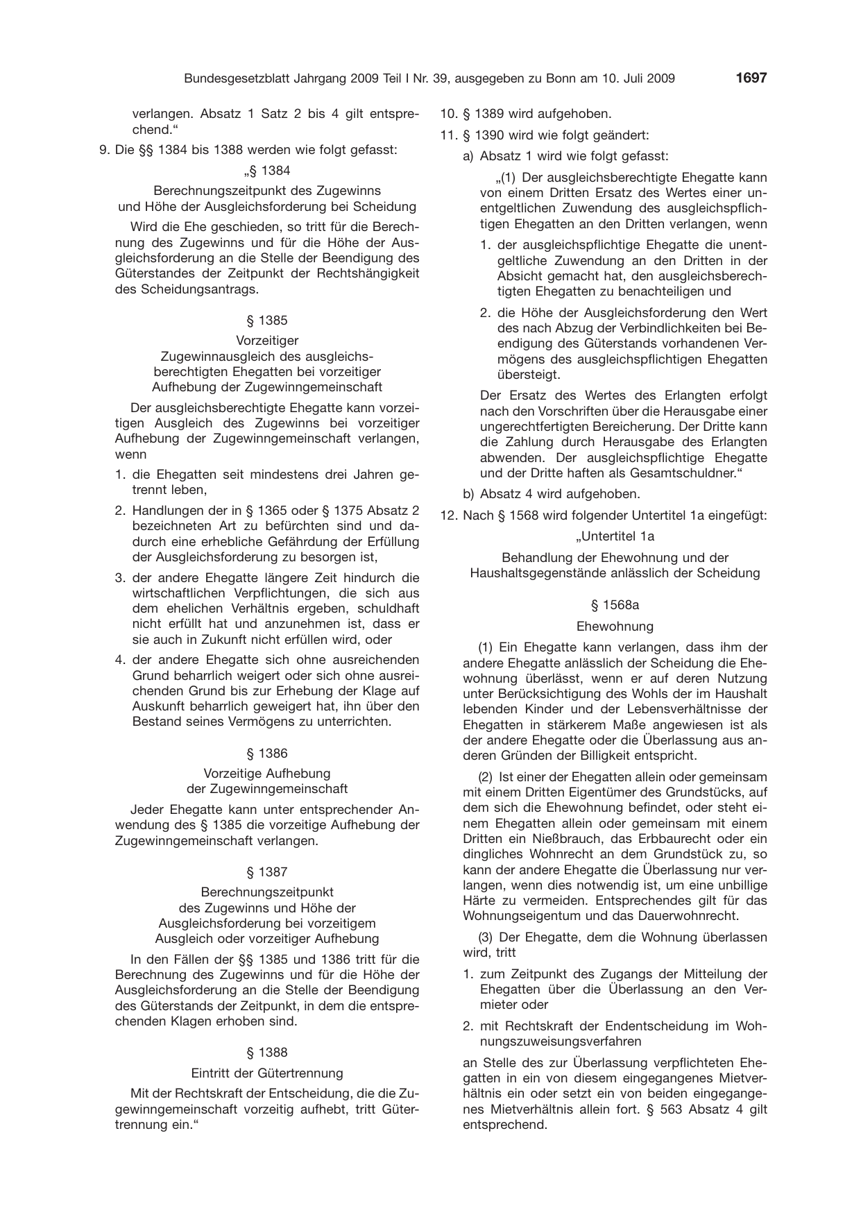 BGBl. 2009, Seite 1697 — Originalseite als Abbildung