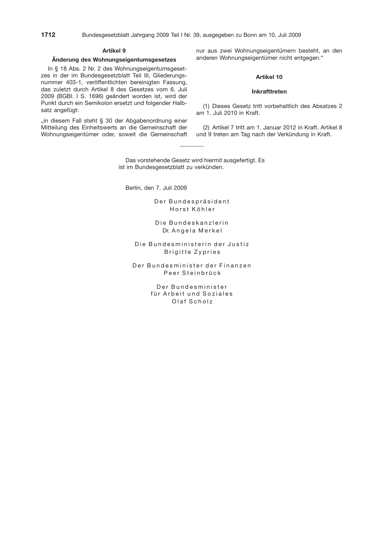 BGBl. 2009, Seite 1712 — Originalseite als Abbildung