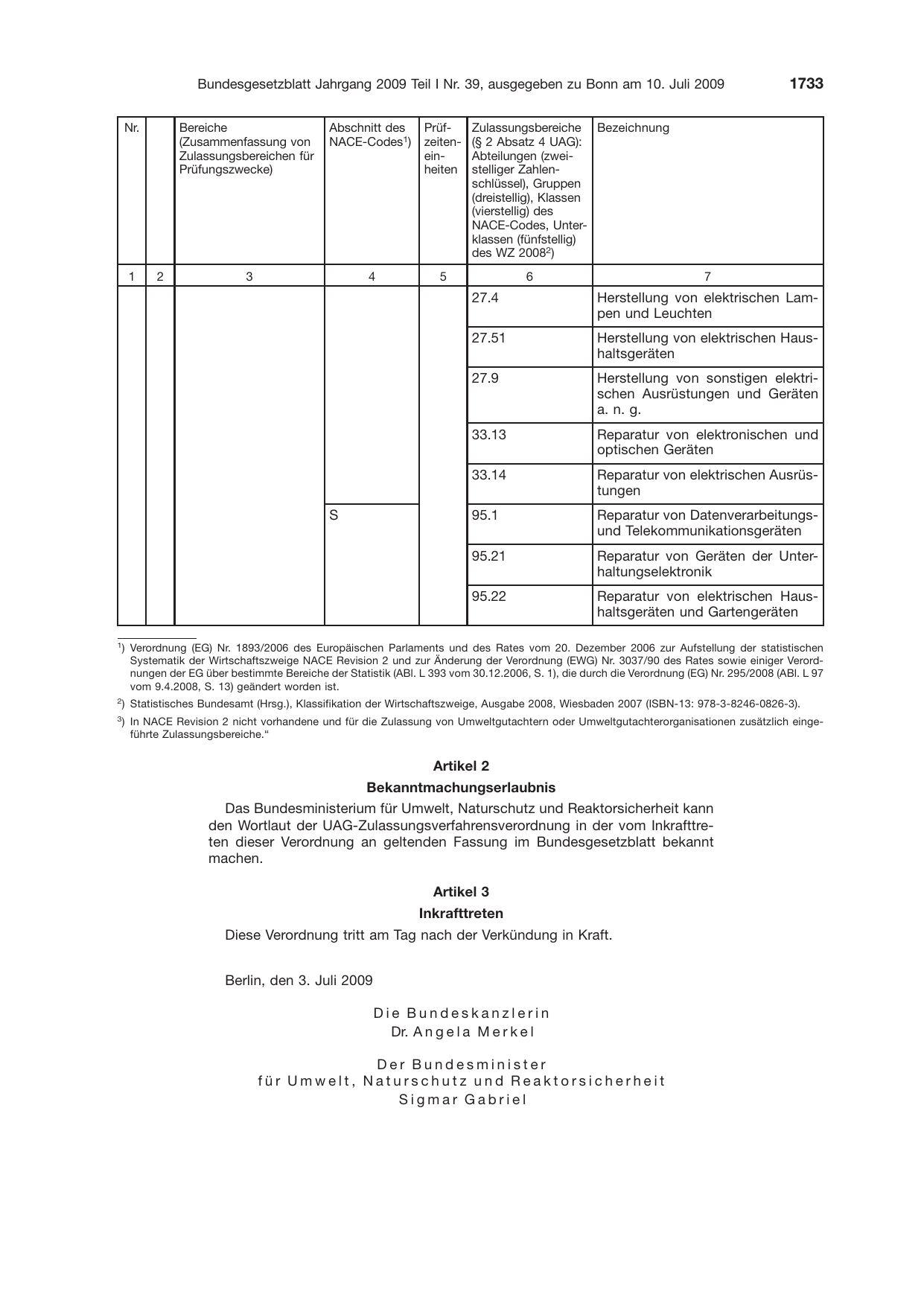 BGBl. 2009, Seite 1733 — Originalseite als Abbildung