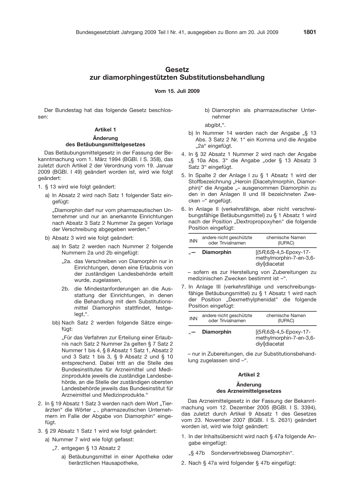 BGBl. 2009, Seite 1801 — Originalseite als Abbildung