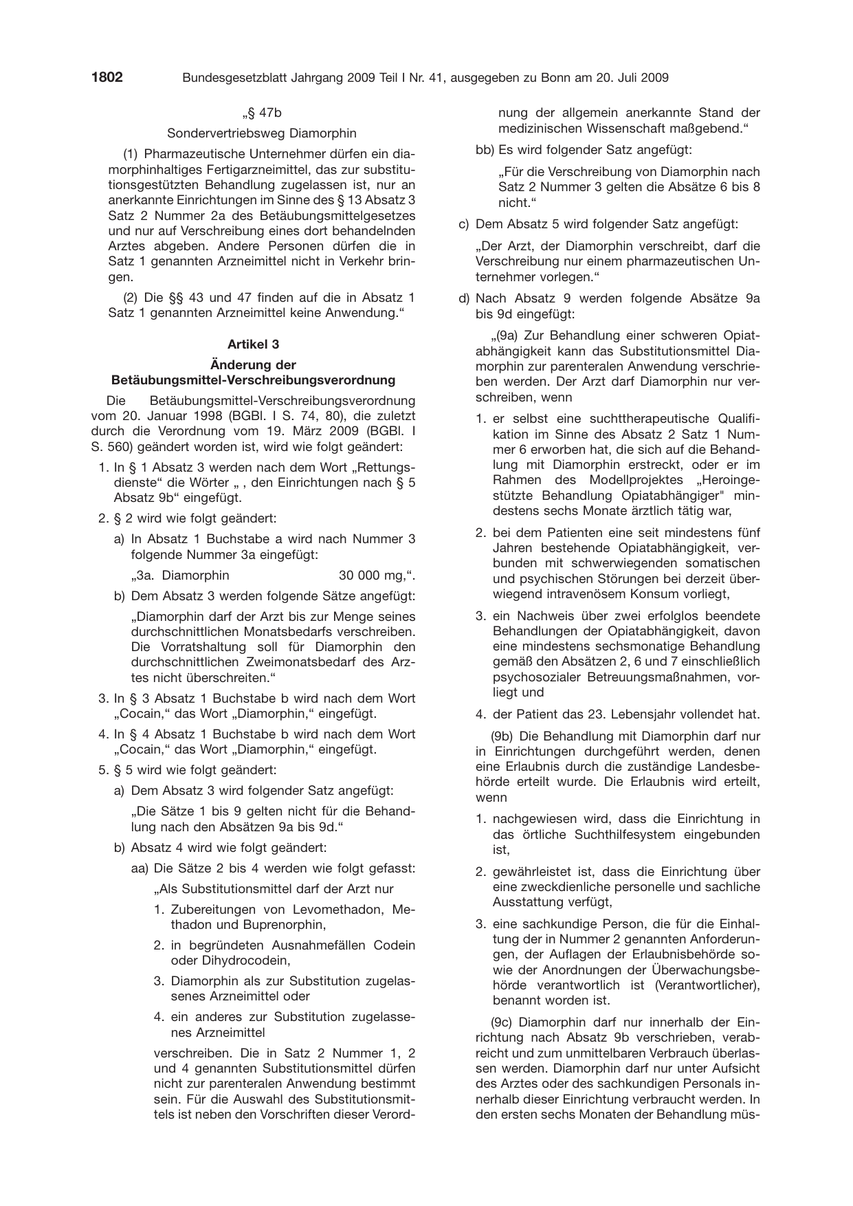 BGBl. 2009, Seite 1802 — Originalseite als Abbildung