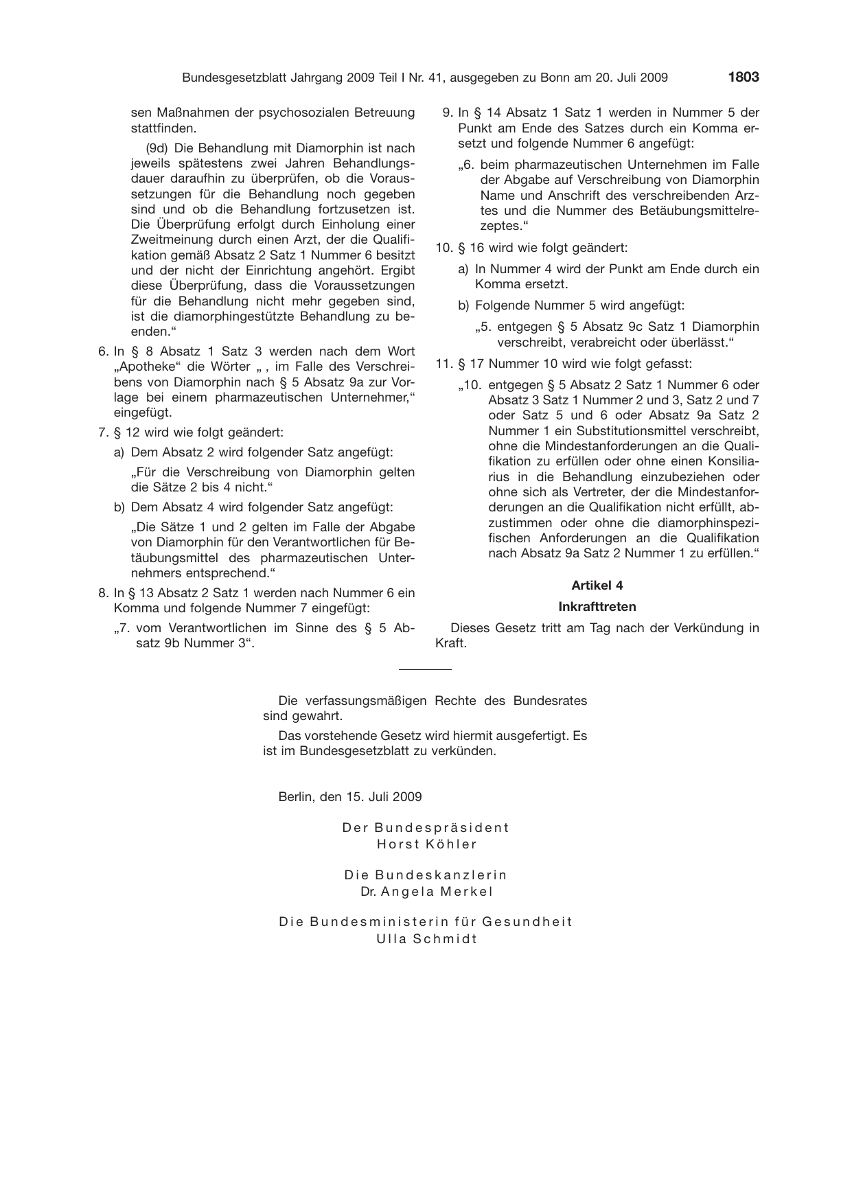 BGBl. 2009, Seite 1803 — Originalseite als Abbildung