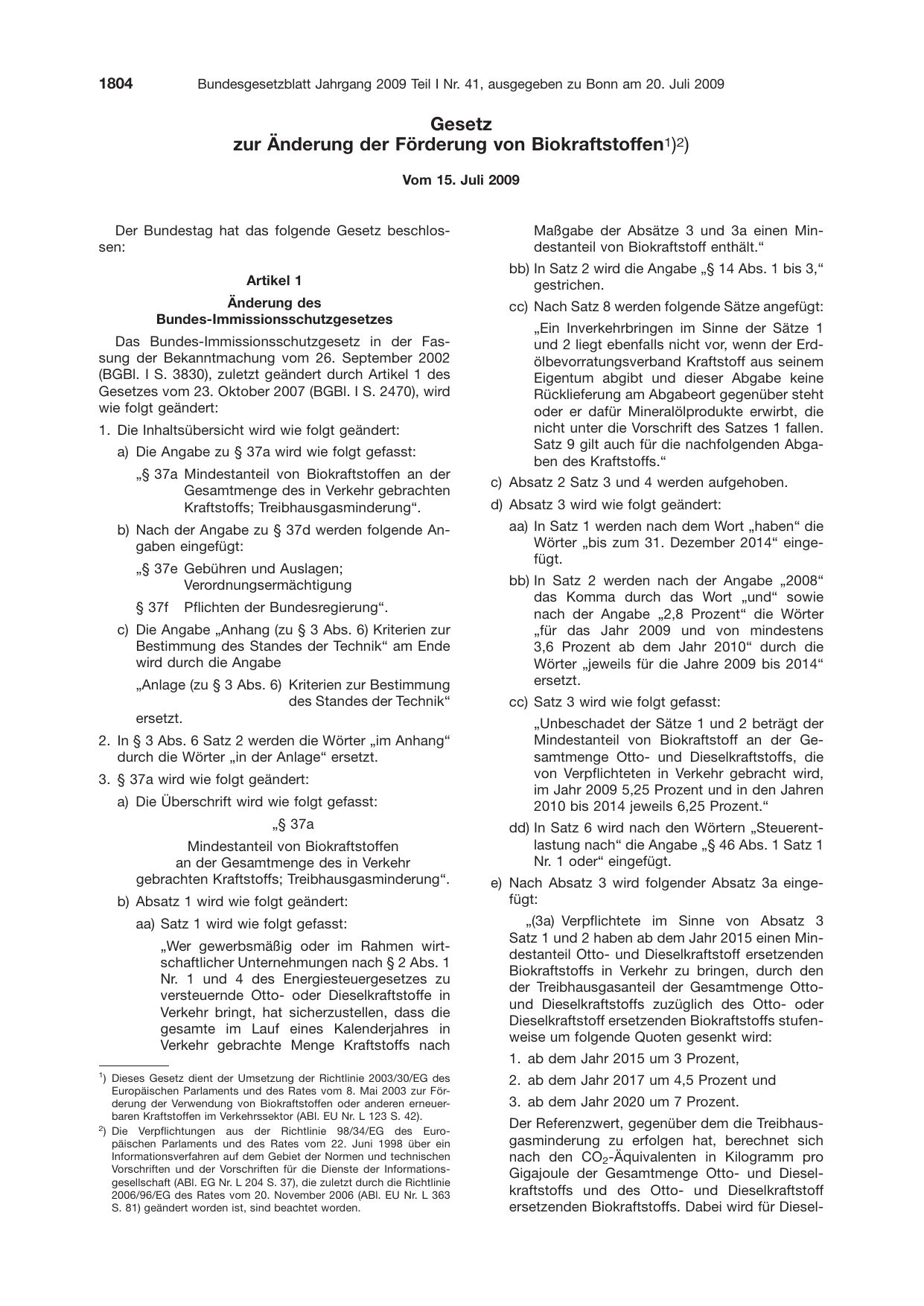 BGBl. 2009, Seite 1804 — Originalseite als Abbildung
