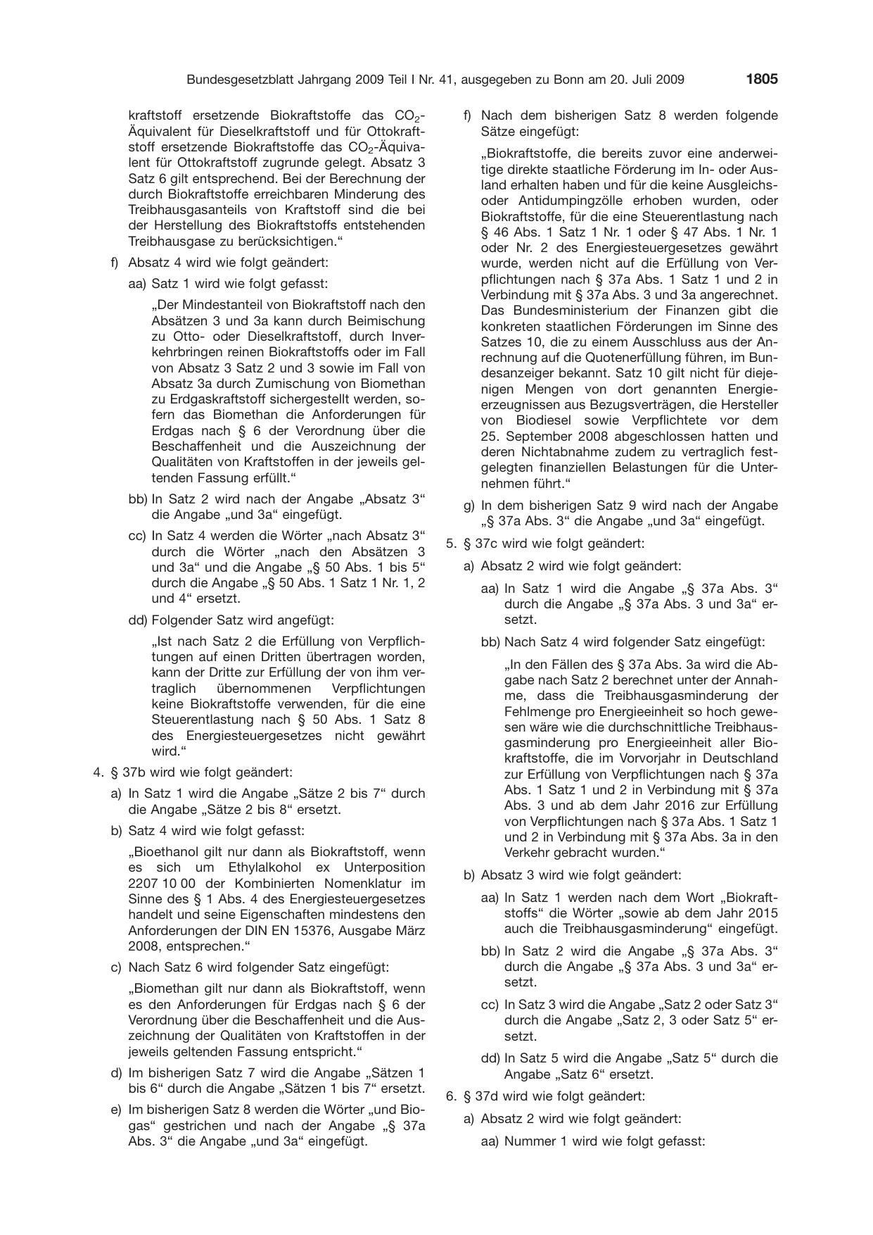 BGBl. 2009, Seite 1805 — Originalseite als Abbildung