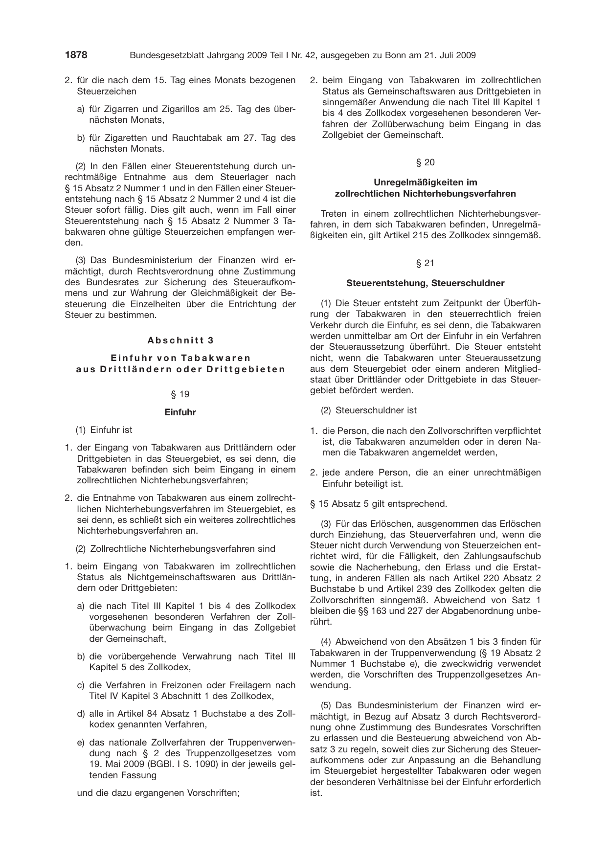 BGBl. 2009, Seite 1878 — Originalseite als Abbildung