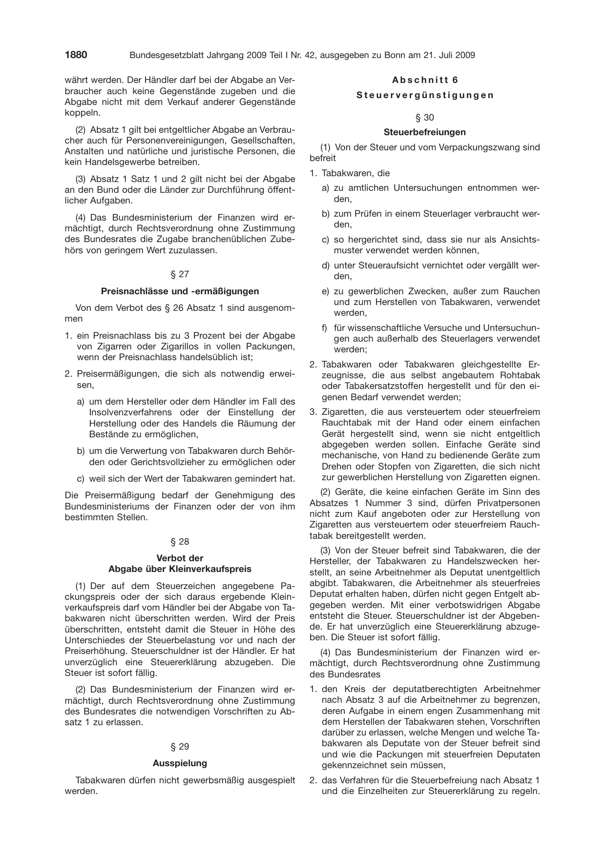 BGBl. 2009, Seite 1880 — Originalseite als Abbildung