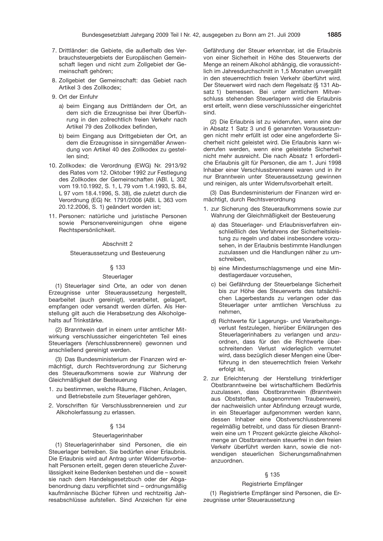 BGBl. 2009, Seite 1885 — Originalseite als Abbildung