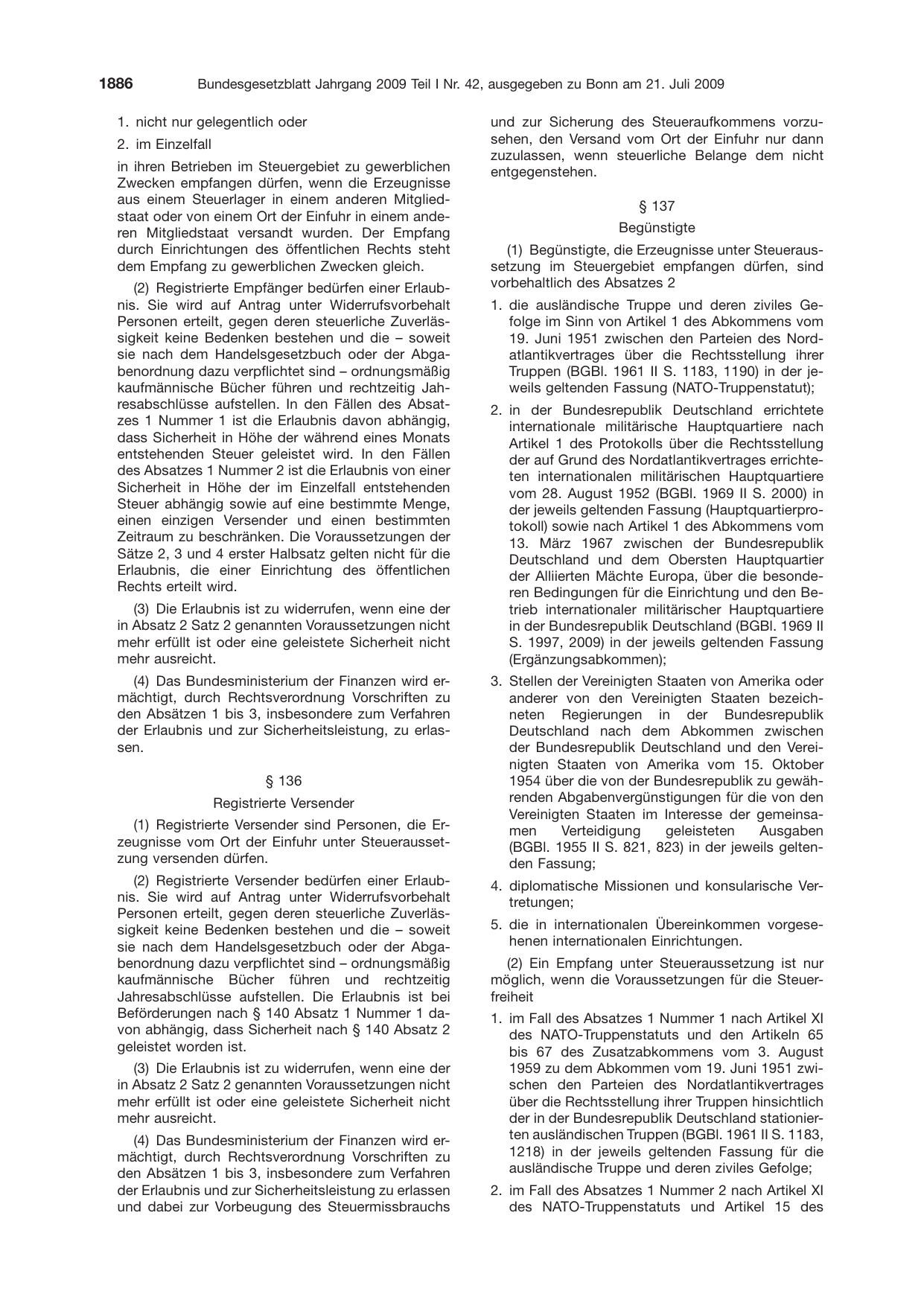BGBl. 2009, Seite 1886 — Originalseite als Abbildung