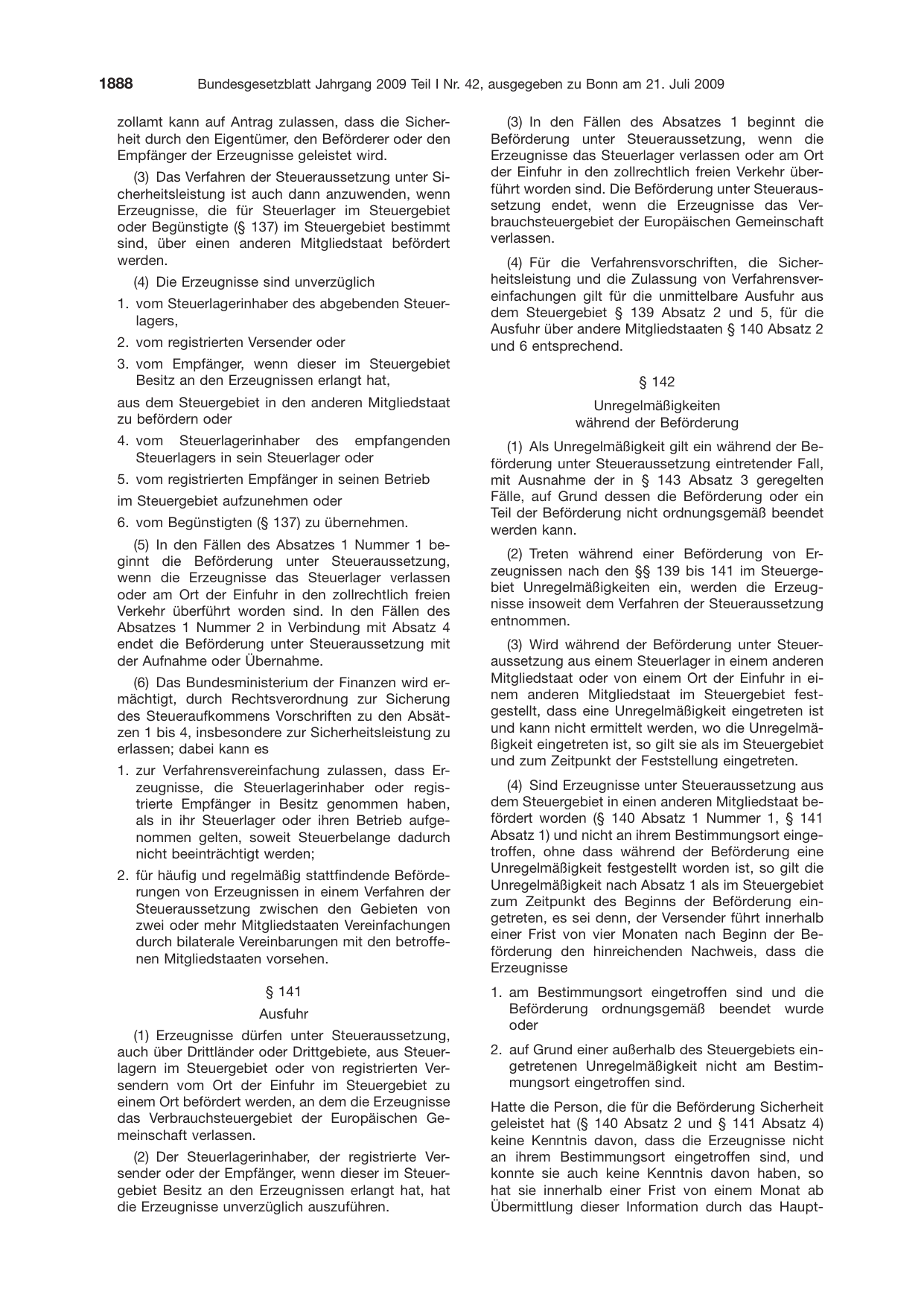 BGBl. 2009, Seite 1888 — Originalseite als Abbildung